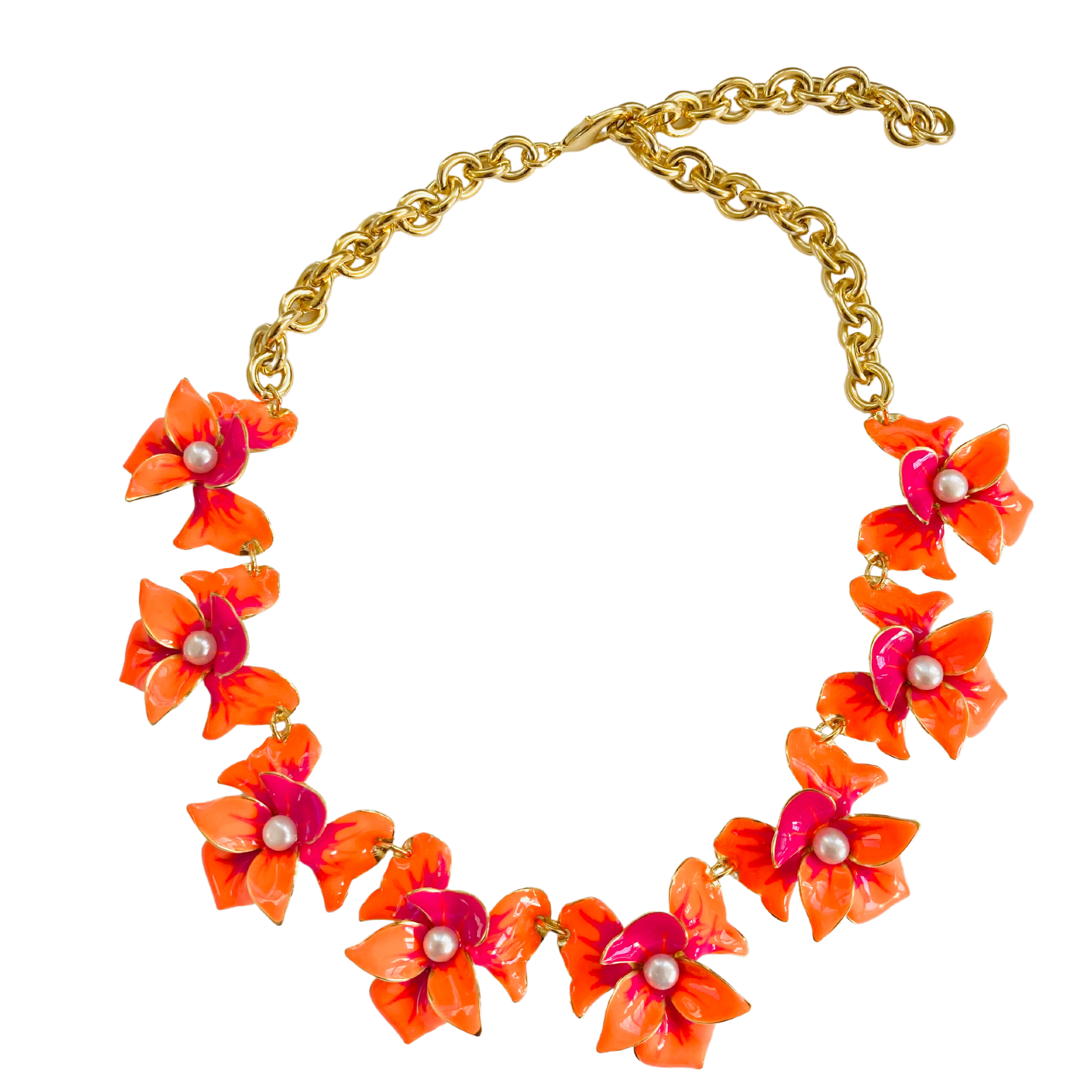 The Pink Reef Women's Yellow / Orange Orchid Necklace In Neon Orange In Red