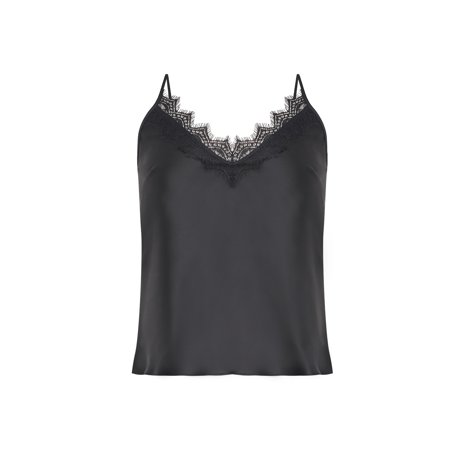 Silk Camisole - Black and Black Caudry Lace