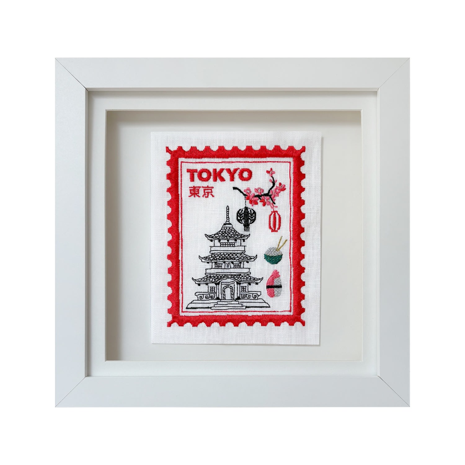 Lilly Loves Black / Red Tokyo Inspired Embroidered Stamp Art In Multi