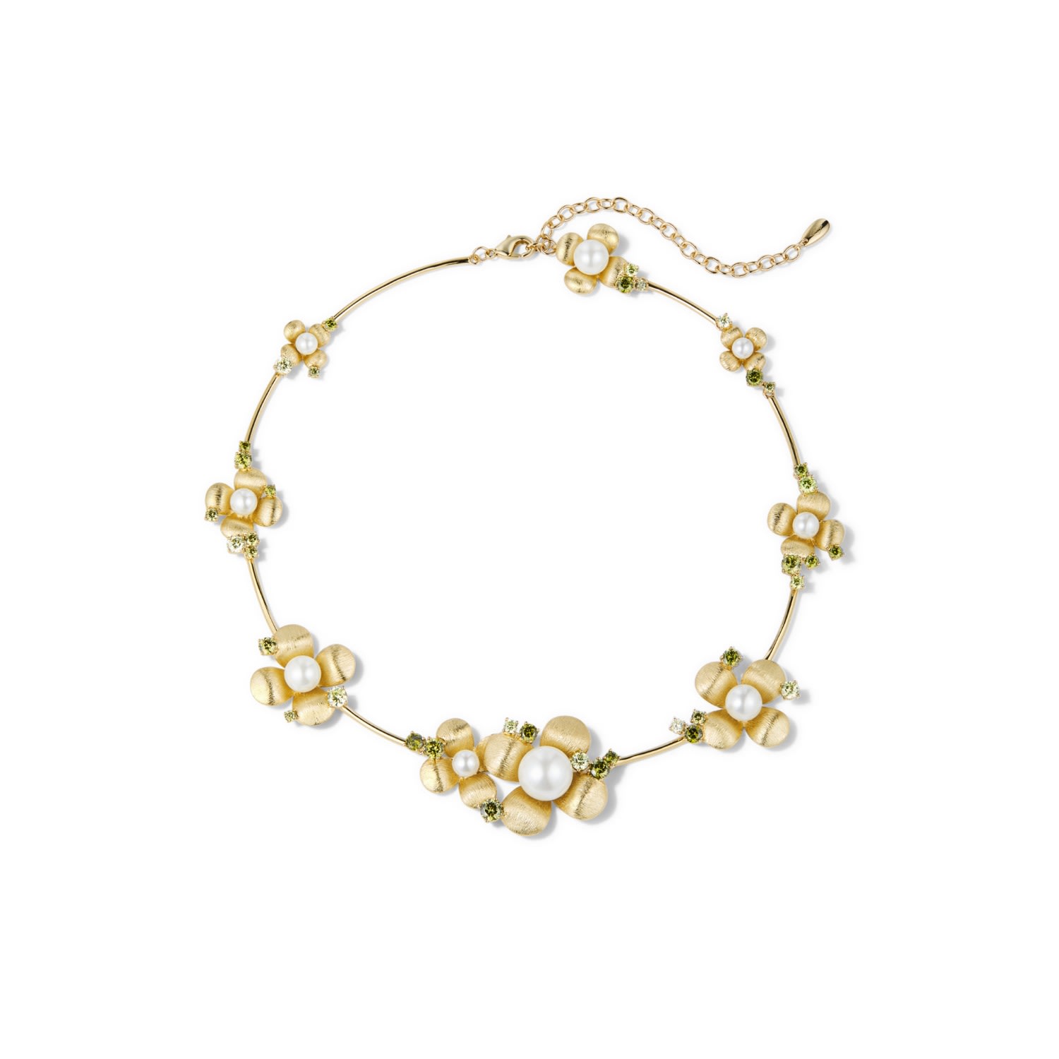Retro Chic Women's Gold / Green / White Garden Blossom Necklace