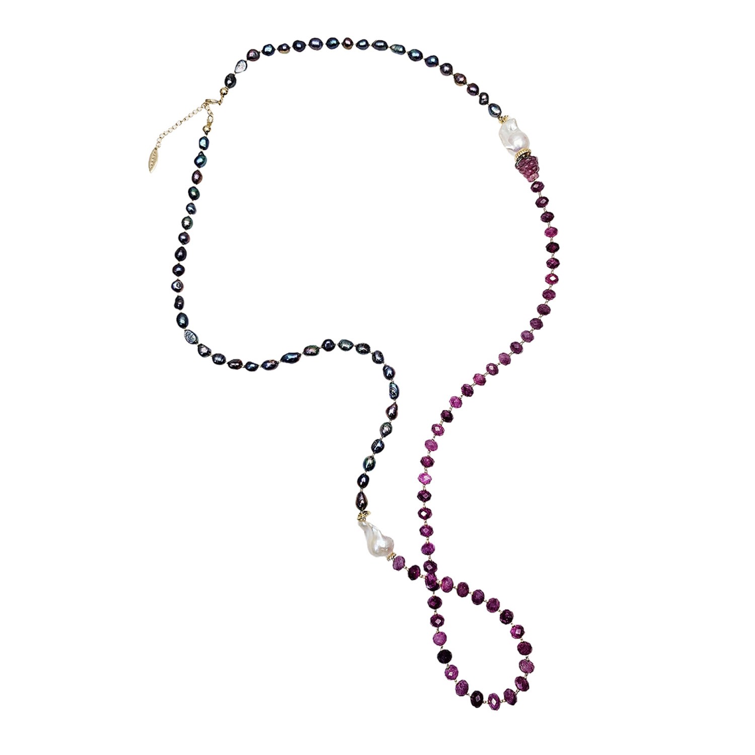 Farra Women's Pink / Purple Purple Pearls With Agate And Baroque Pearls Long Necklace
