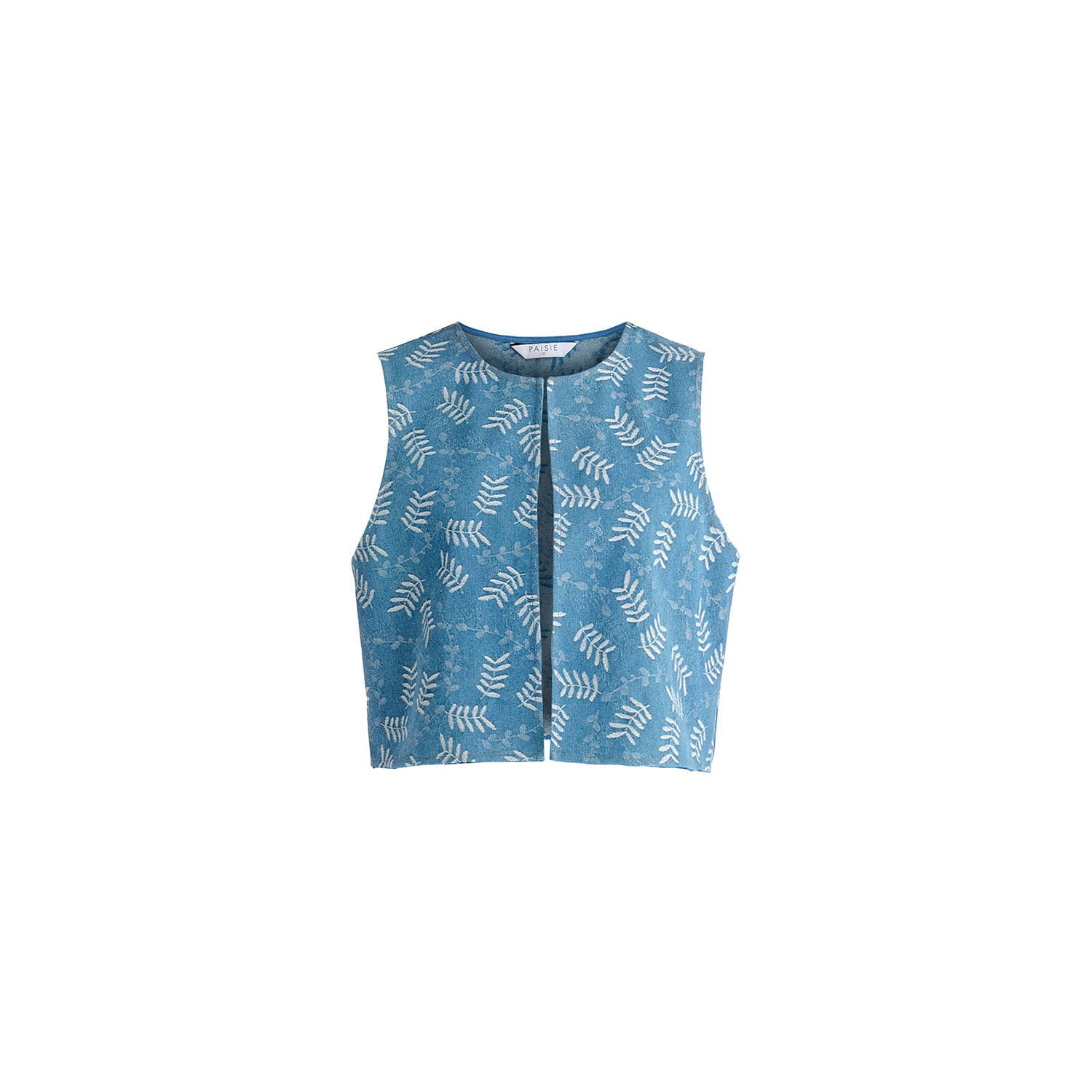Paisie Women's Denim Gilet In Leaf Pattern In Light Denim Blue
