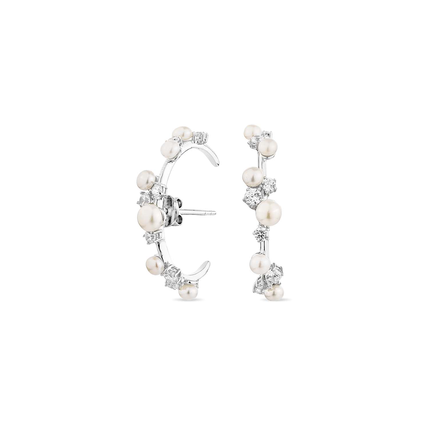 Sally Skoufis Women's Silver / White Eclipse Earrings With Natural White Pearl & Man Made Cz Diamond Stimulant In 