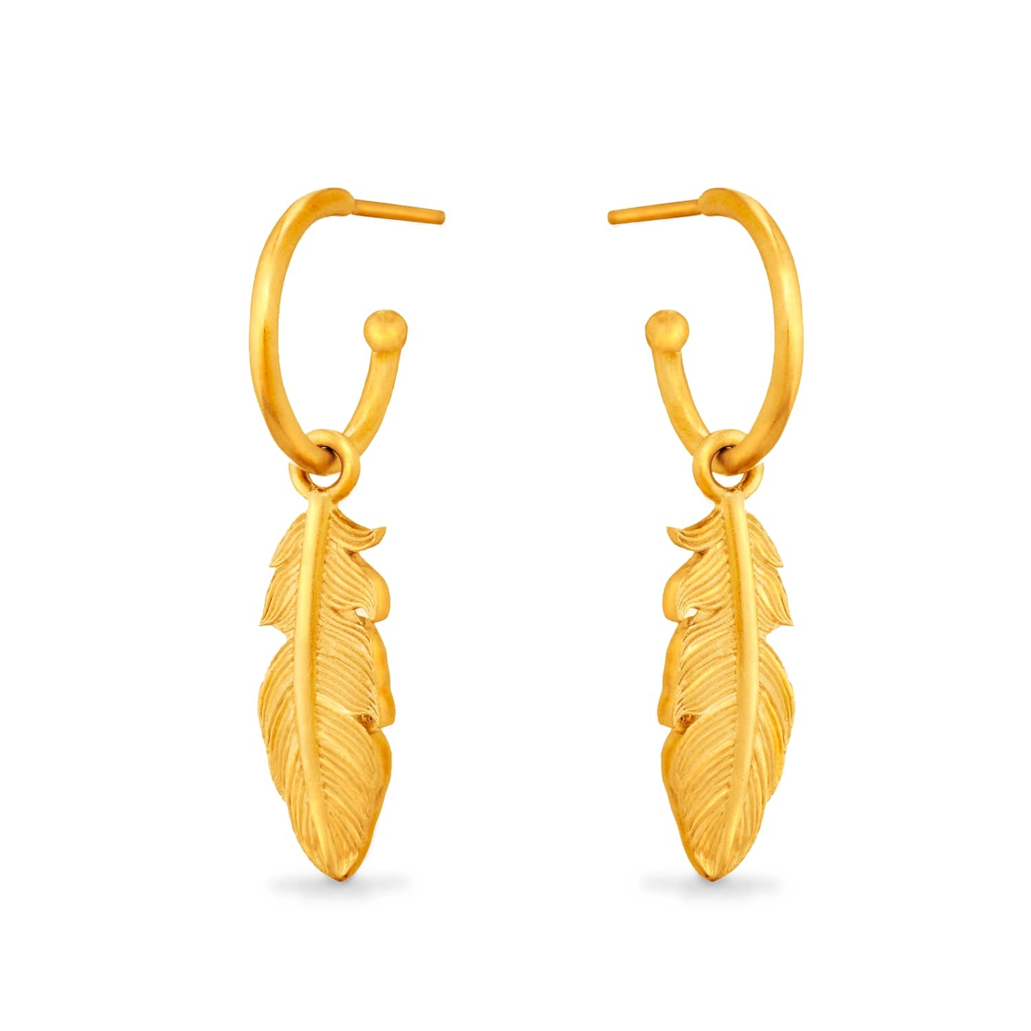 7879 Women's Gold Feather Charm Hoop Earrings