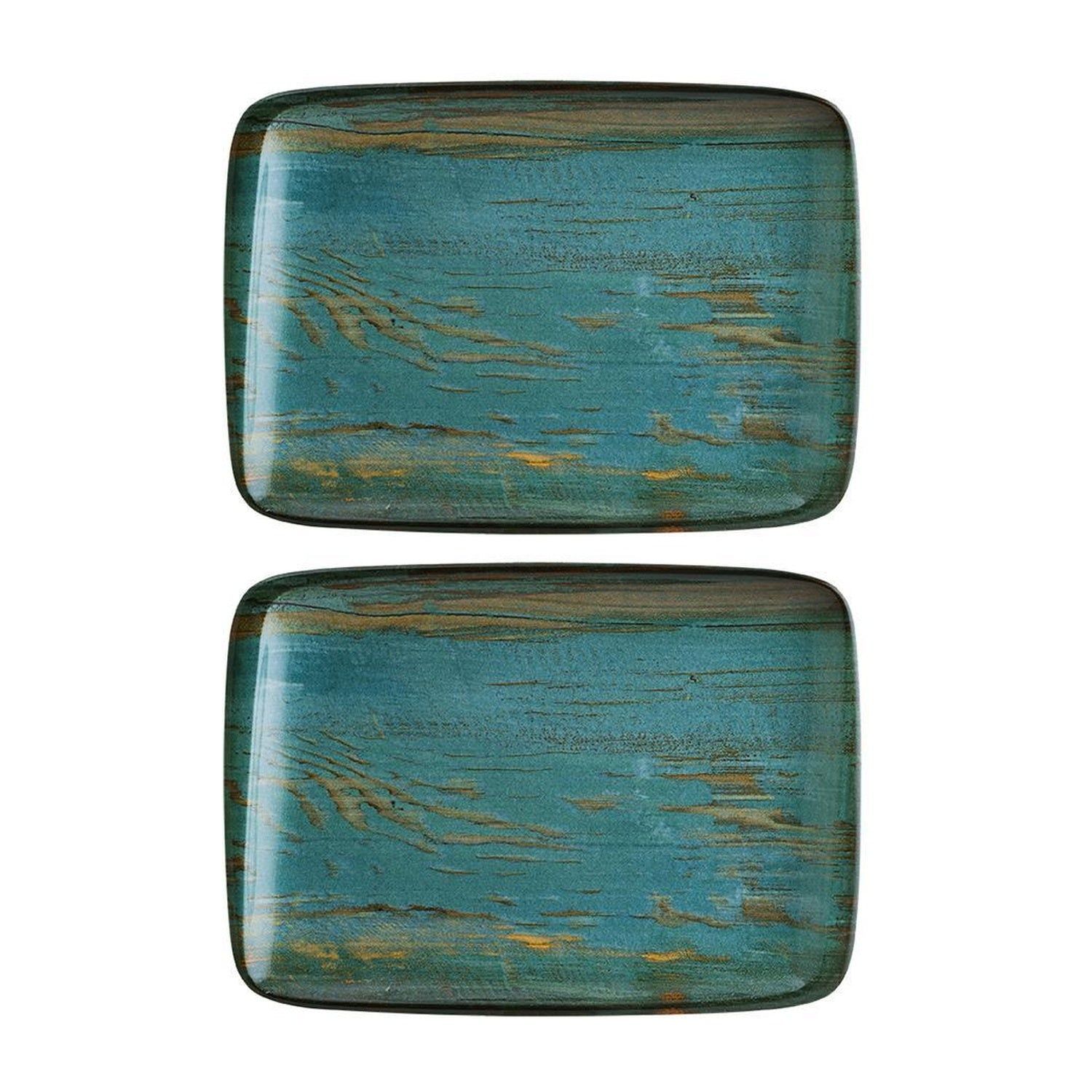 Turgla Home Blue / Brown Madera Rectangular Decorated Porcelain Plate Set Of Two