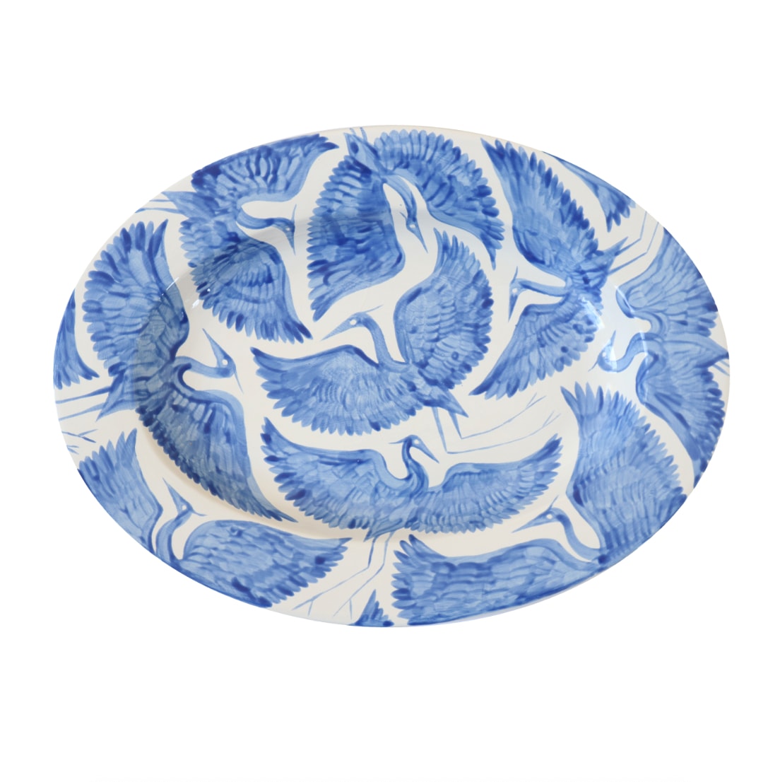 Blue / White Large Herons Hand Painted Serving Platter - Blue Rosanna Corfe