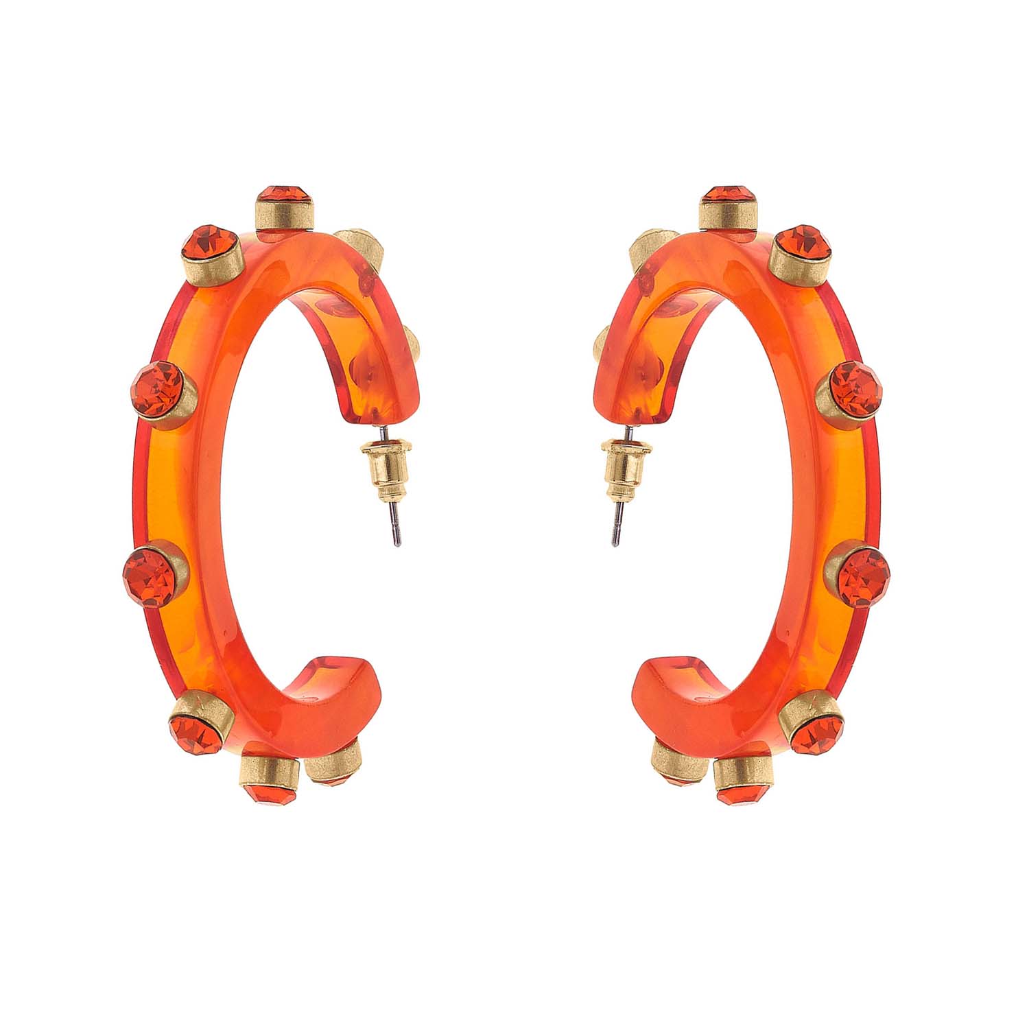 Women’s Yellow / Orange Orange Translucent Resin Hoop Earrings With Orange Crystal Accents Michael Nash Jewelry