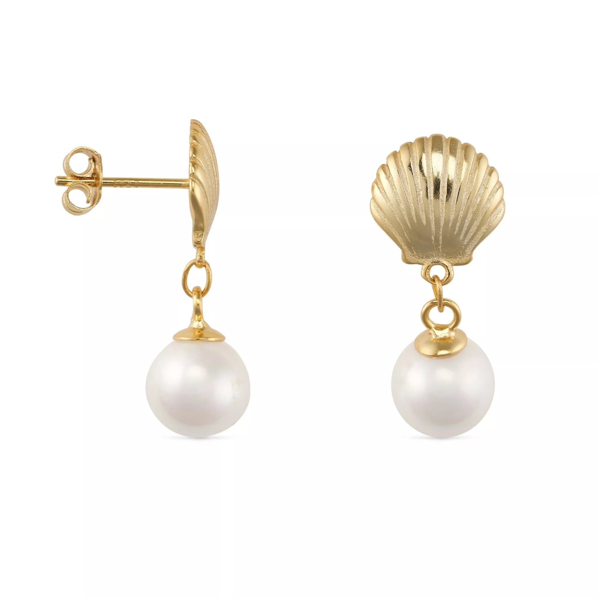 Women’s Gold Shell Pearl Mermaid Stud Earrings Elk & Bloom - Everyday Fine Jewellery