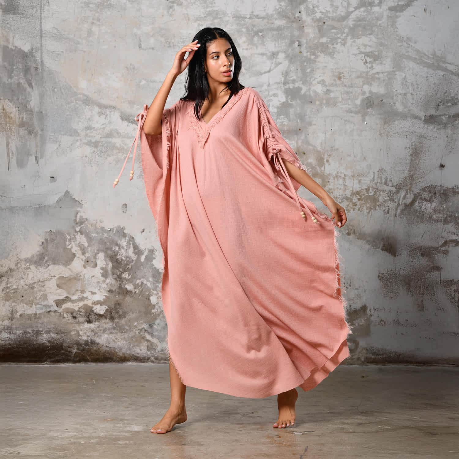 silk kaftan maxi dress Bold Floral for Women boat neckline Indigo Kaftan Maxi Dress -