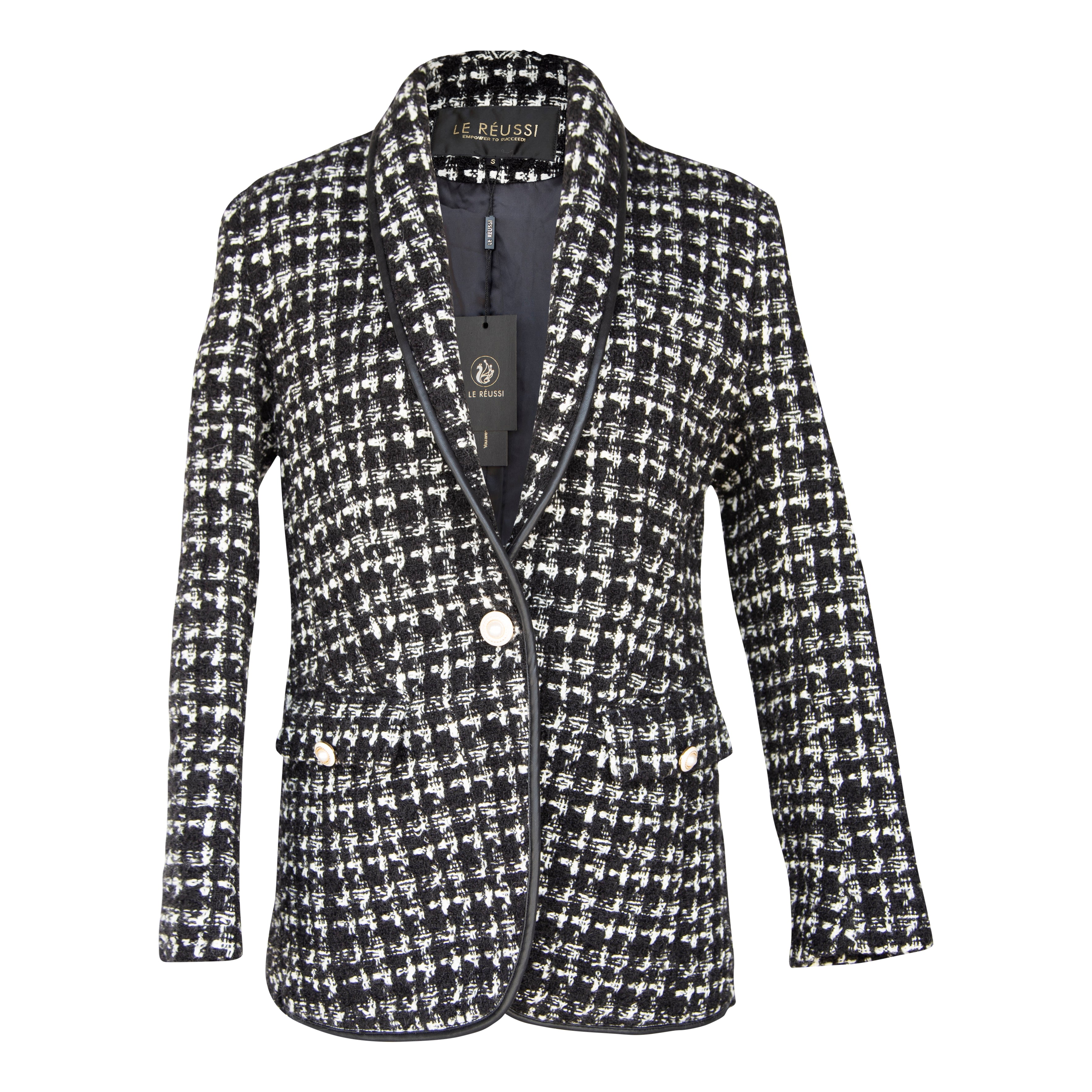 Le Réussi Tweed Checkers Jacket In Black