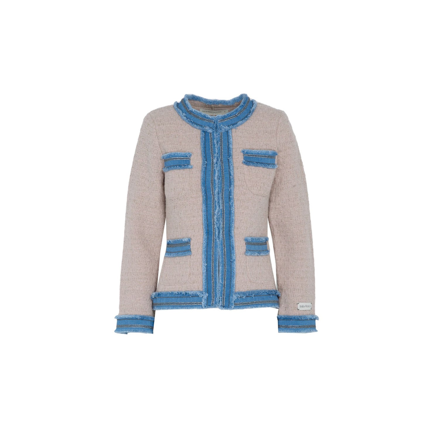 The Extreme Collection Women's Rose Gold Wool And Alpaca Pink Tweed Jacket With Denim Trim Detail Mencia In Blue