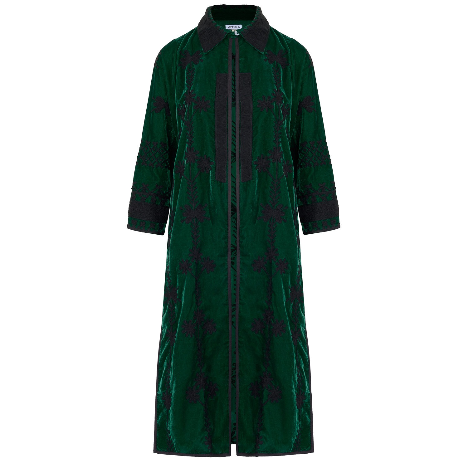 Suki Emerald Green Silk Velvet Coat Dress Antra Designs Wolf & Badger