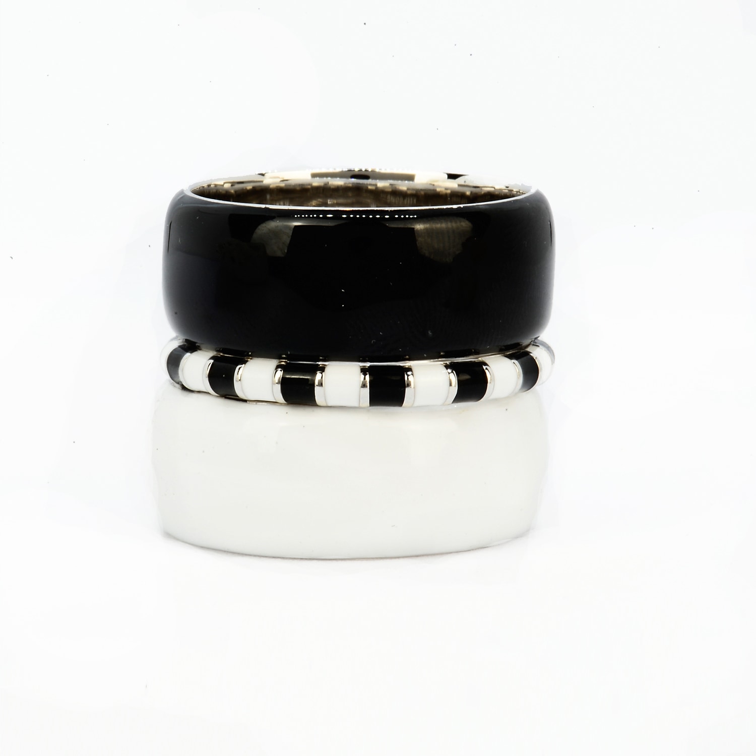 Pinnole Women's Black / White Dalmata Ring Stack