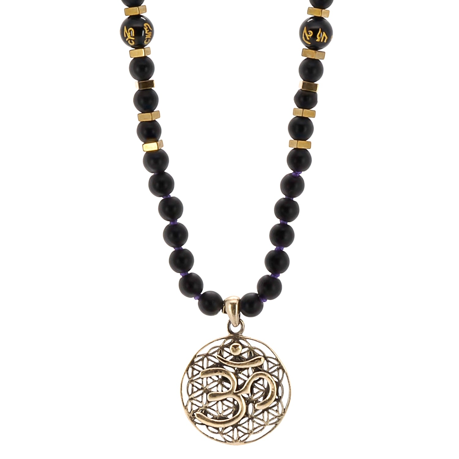 Women’s Gold / Black Spiritual Om Yoga Mala Black Onyx Beaded Necklace - Black Ebru Jewelry