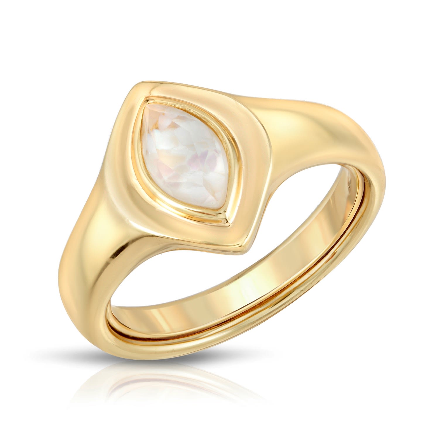 Women’s Gold Marquise Signet Ring- Mother Of Pearl Glamrocks Jewelry