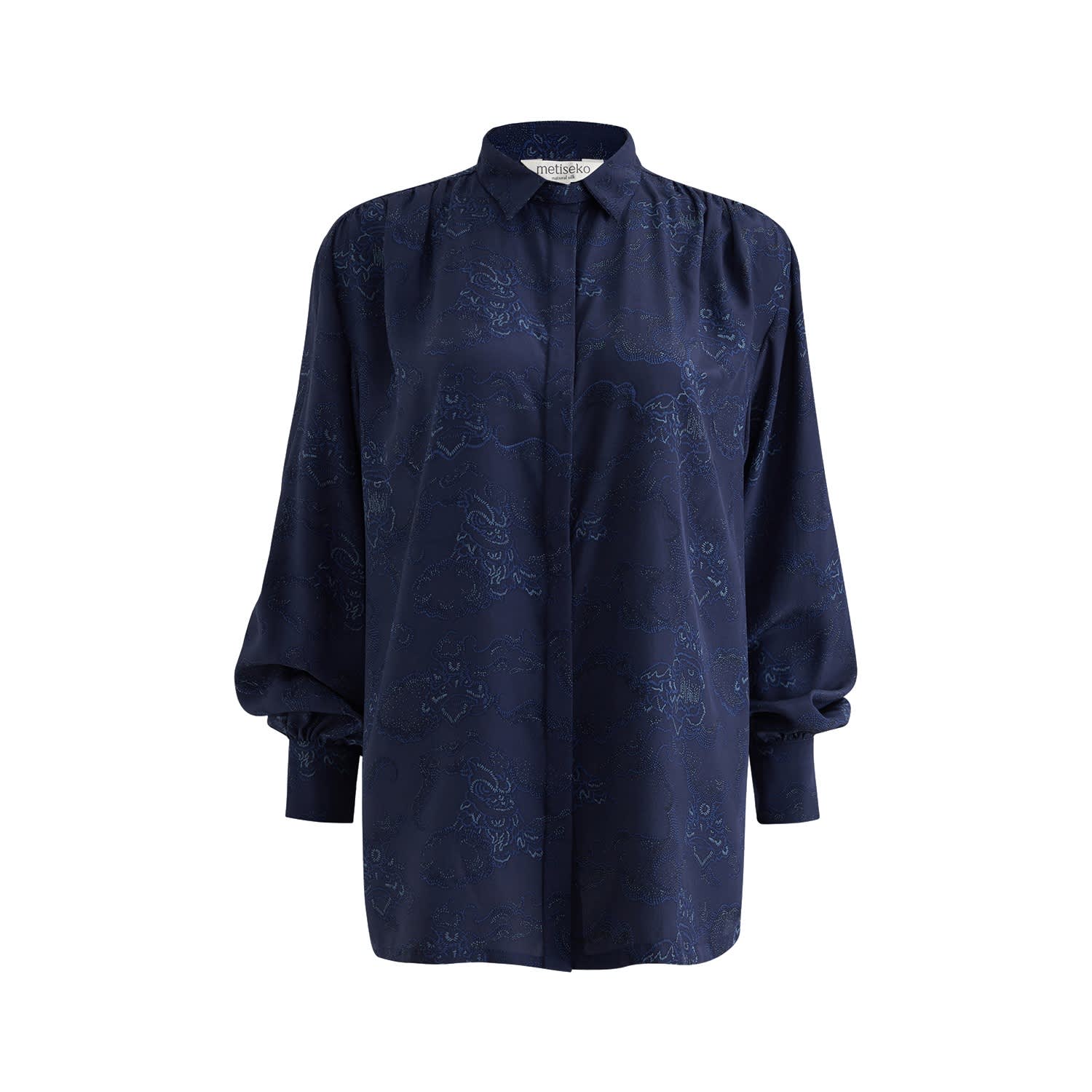 Silk Crepe Loose-Fit Button-Down Shirt - Leo Night by Metiseko