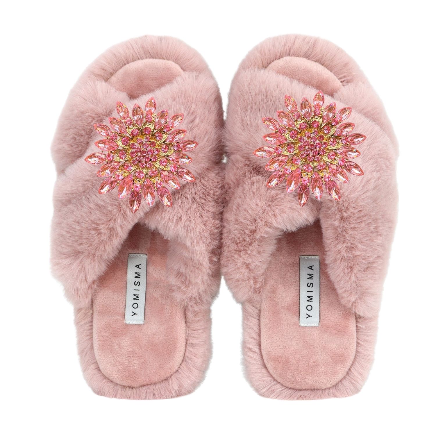 Yomisma Women's Pink / Purple Faux Fur Slippers - Global Recycled Standard Certified With Light Pink Jewel E In Pink/purple