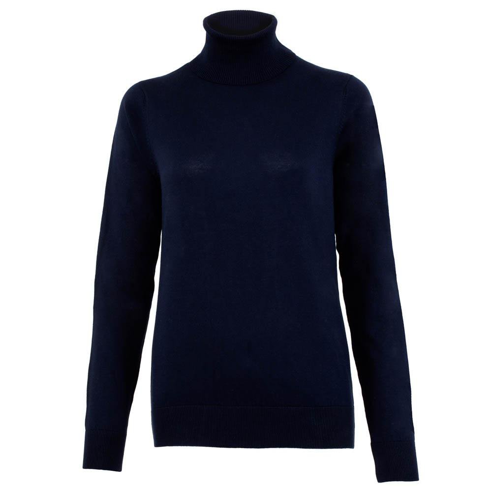 Blue Women’s Terri Ultra-Fine Cotton Roll Neck Long Sleeve Jumper - Navy Medium Paul James Knitwear