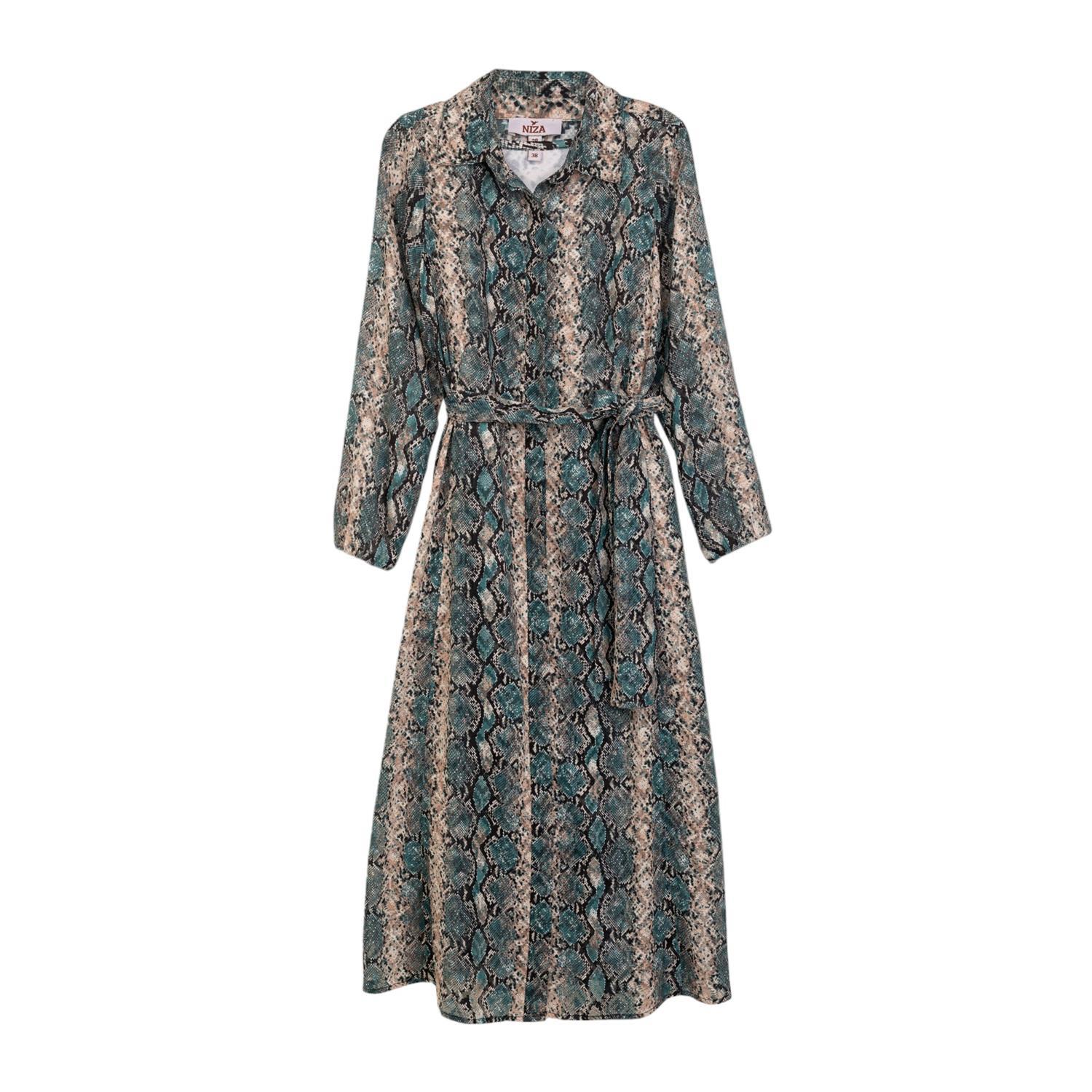 Niza Women's Shirt Midi Dress With Printed Lining Green In Green