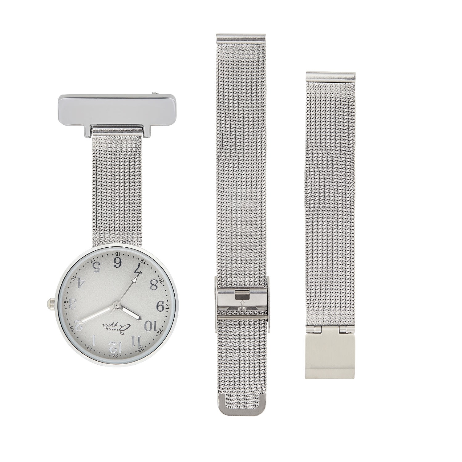 Bermuda Watch Company Women's Annie Apple Empress Interchangeable Silver Mesh Wrist To Nurse Watch In Silver