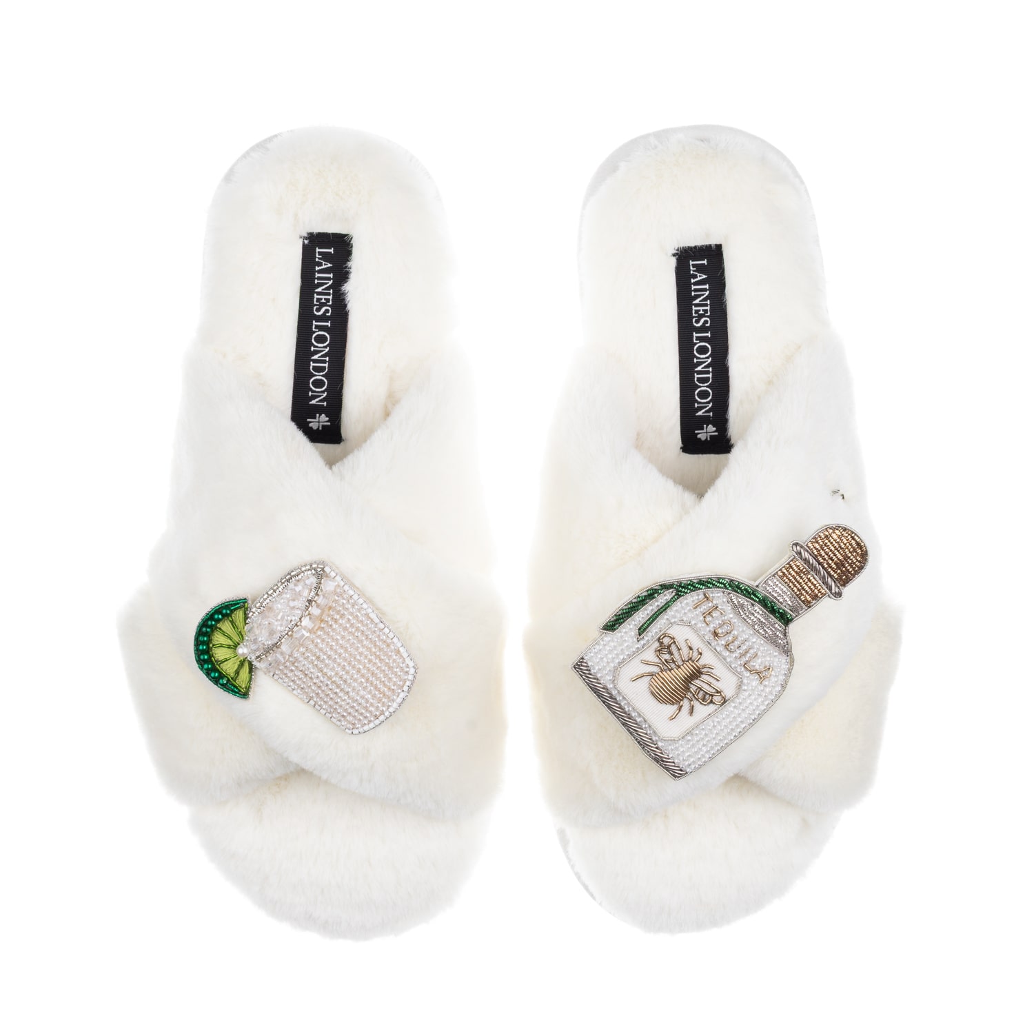 Women's Neutrals / White Classic Laines Slippers With Agave Tequila Brooches - Cream | Medium | Laines London