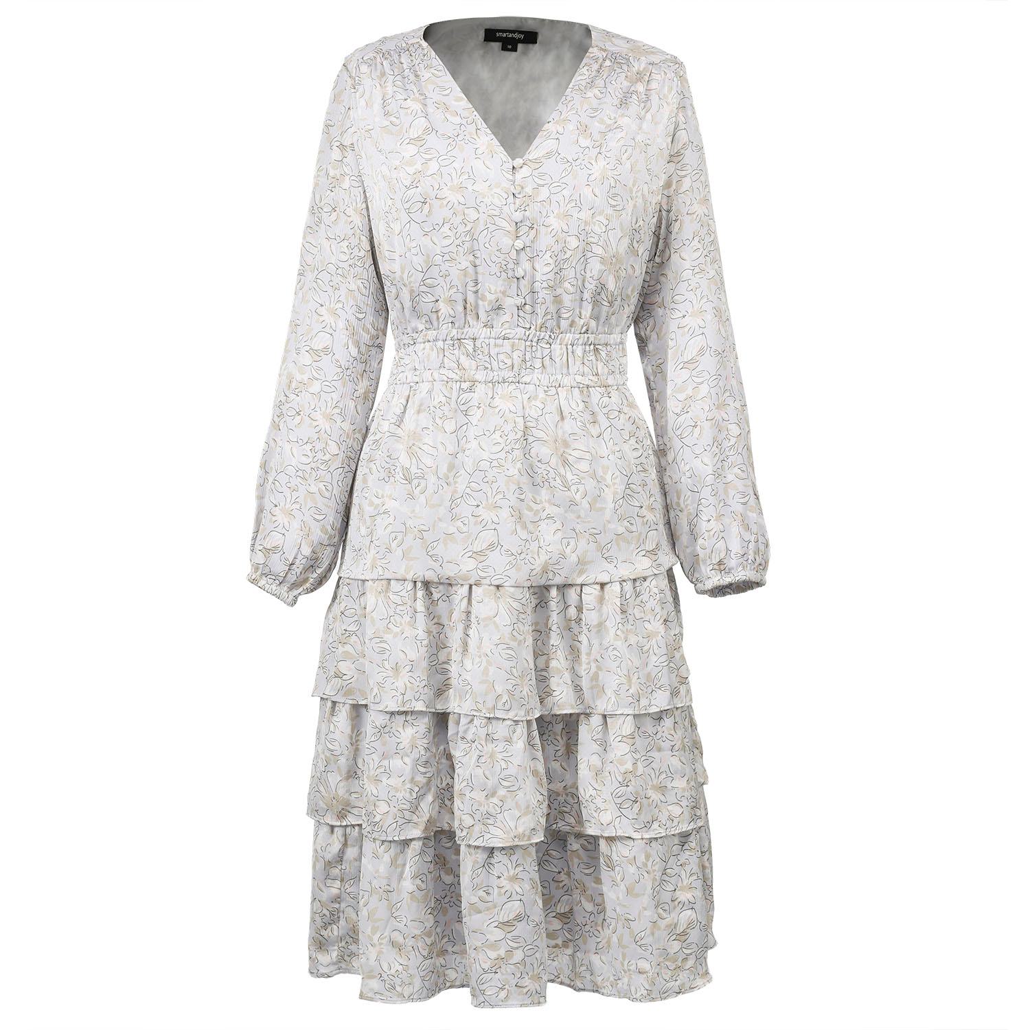 Smart And Joy Women's Grey Tiered Ruffles Liberty Print Tea Dress In Gray