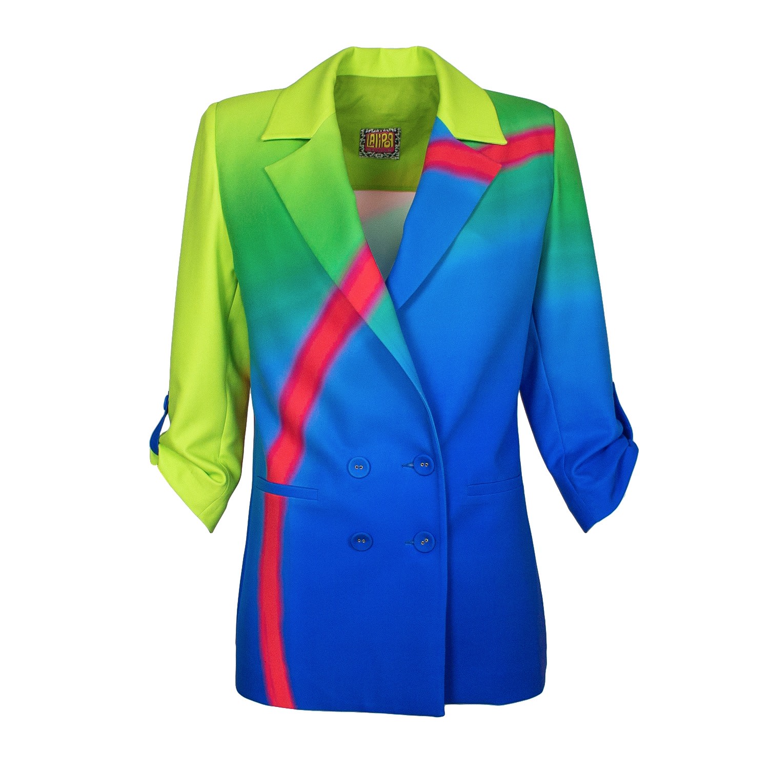 Women's Double-Breasted Digital Print Sax Jacket | Extra Large | Lalipop Design