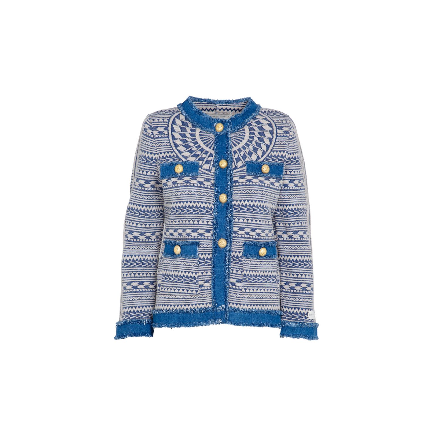 The Extreme Collection Women's White / Blue Wool And Alpaca Tweed Blue Jacket With White Pattern Gaston In Blue/white