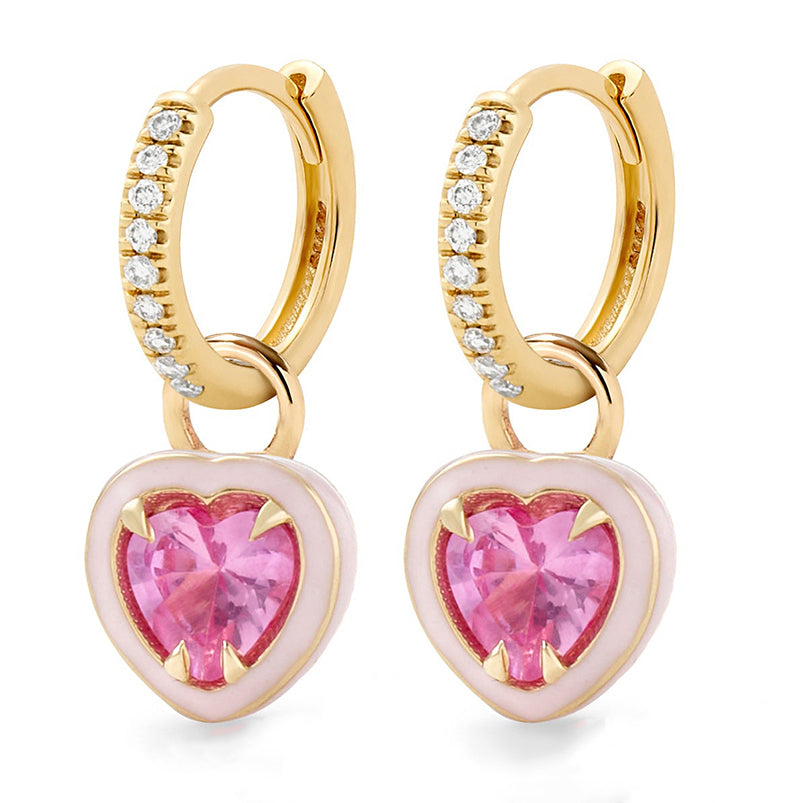 Women’s Gold / Pink / Purple Pink Enamel Heart Huggie Hoops | Amelia Roxanna Jewellery