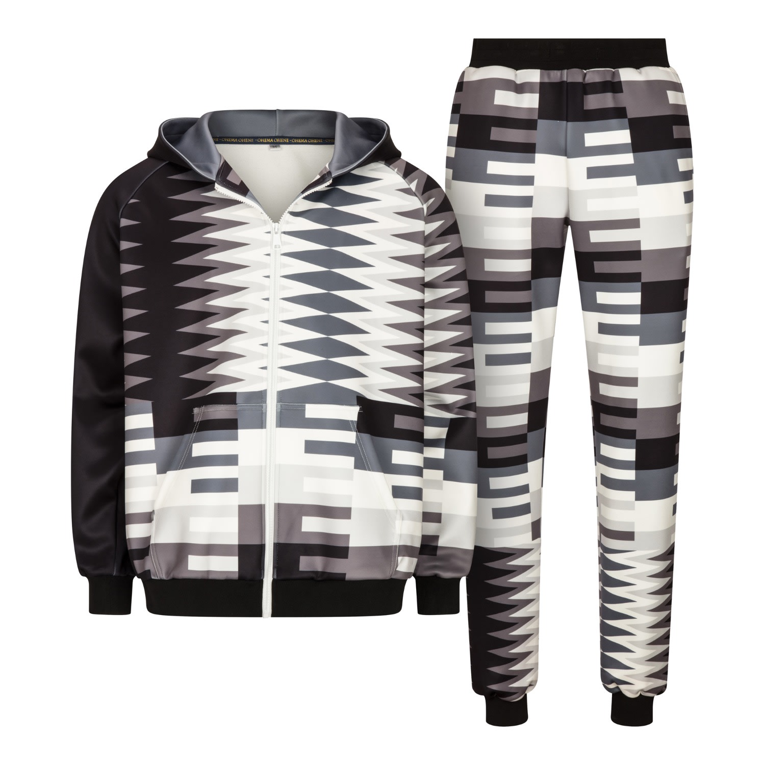 Ohema Ohene Men's Co-ord Lux Hooded Kente Tracksuit-black ModeSens