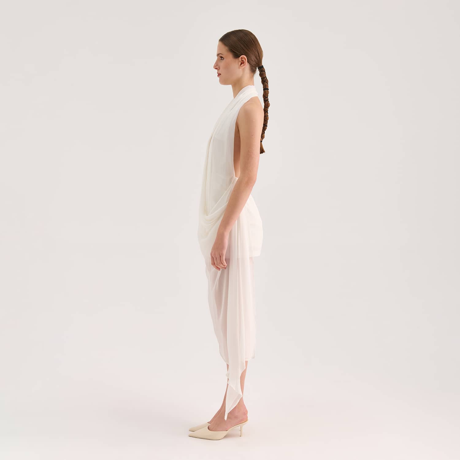 Chiffon Mini Draped Dress - Ecru | Avenue 8 | Wolf & Badger