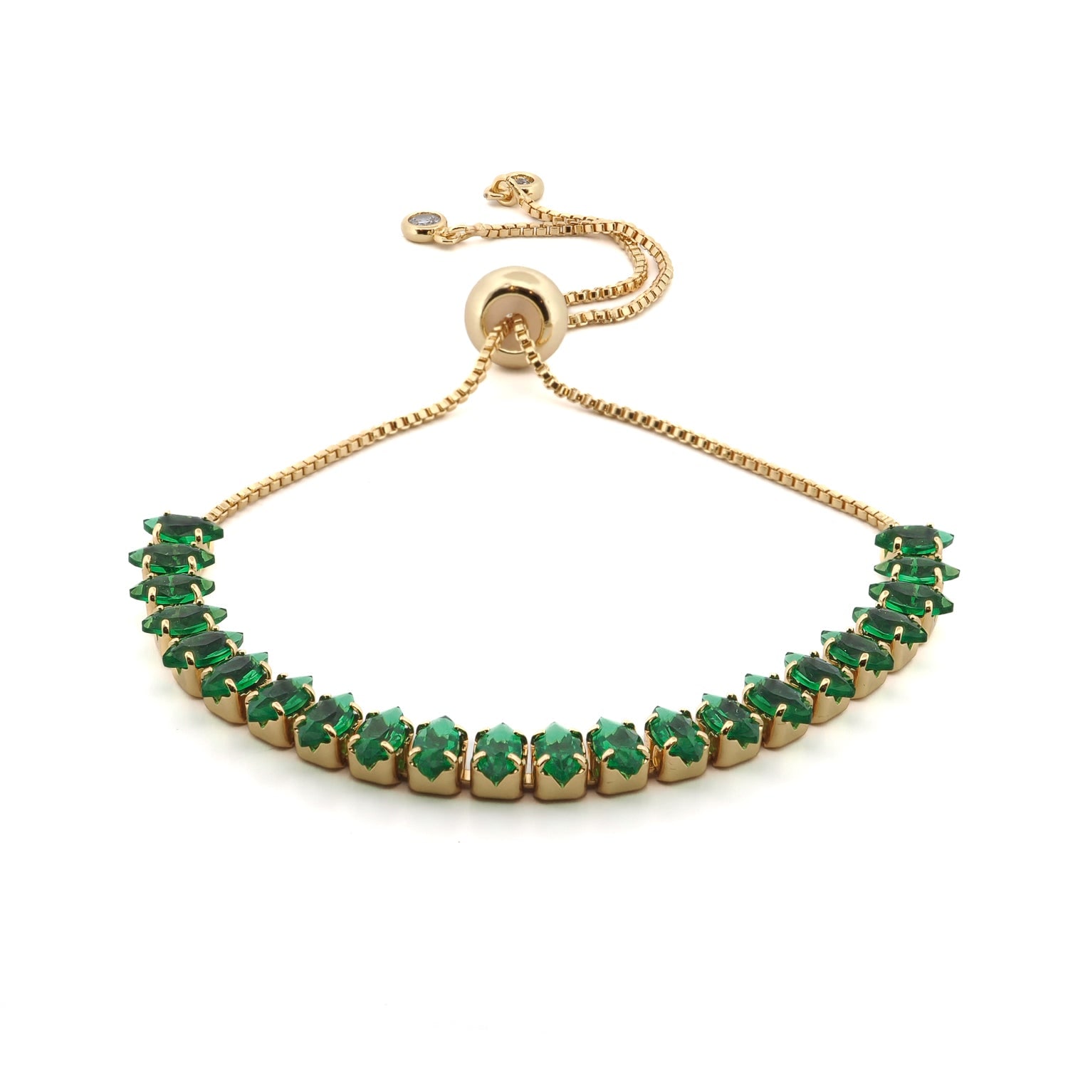 Ebru Jewelry Women's Gold / Green Emerald Glow Adjustable Gold Bracelet - Green