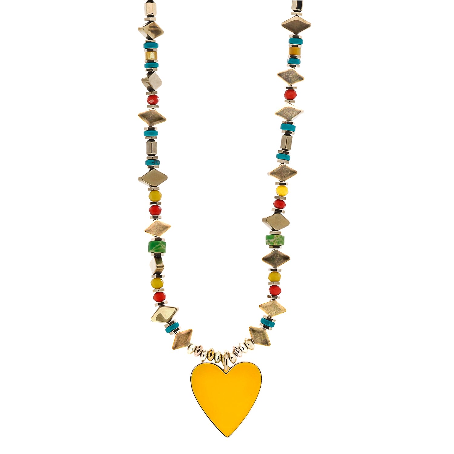 Women’s Gold / Yellow / Orange Joyful Yellow Big Heart Beaded Necklace - Yellow Ebru Jewelry