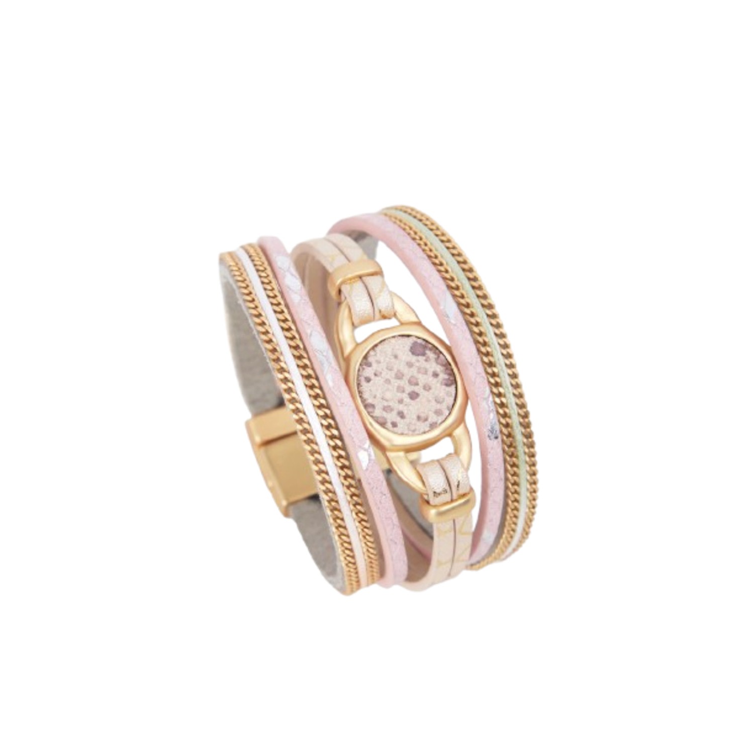 Women's Gold Soft Pink Multi Medallion Bracelet | Saachi