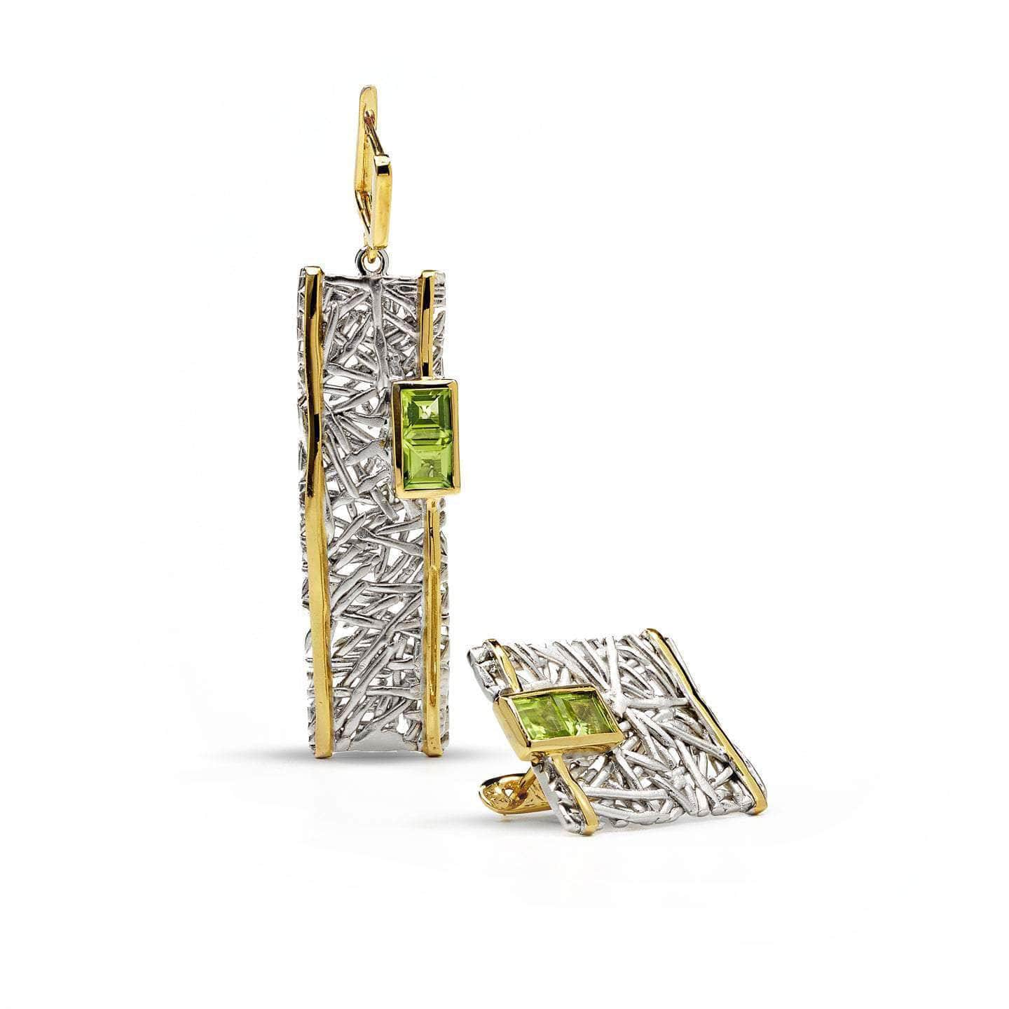German Kabirski Women's Green / Silver Verina Asymmetric Silver Earrings With Peridot In Green/silver