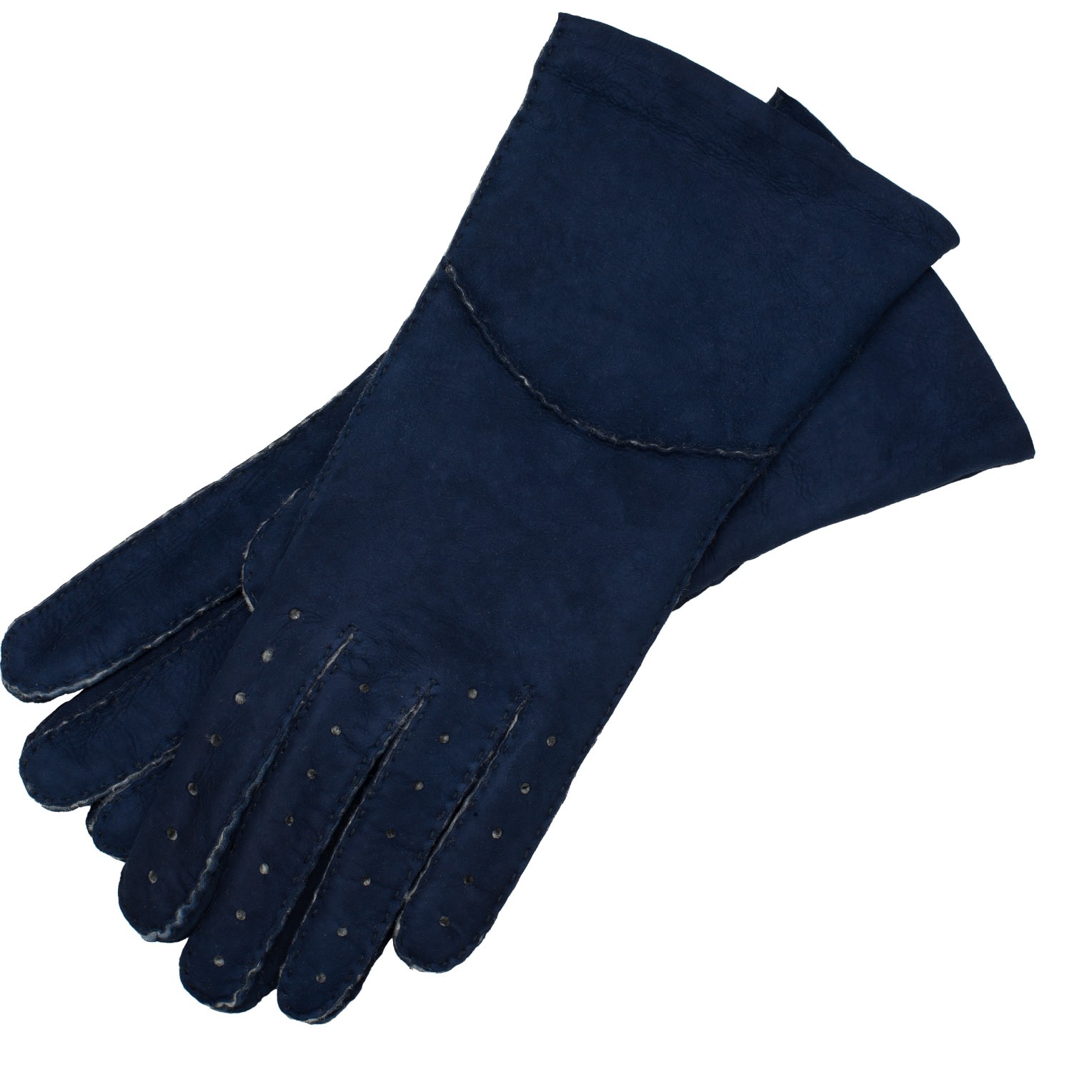 Sella Nevea - Women’s Shearling Gloves In Navy Blue Sheepskin Leather 6.5" 1861 Glove Manufactory