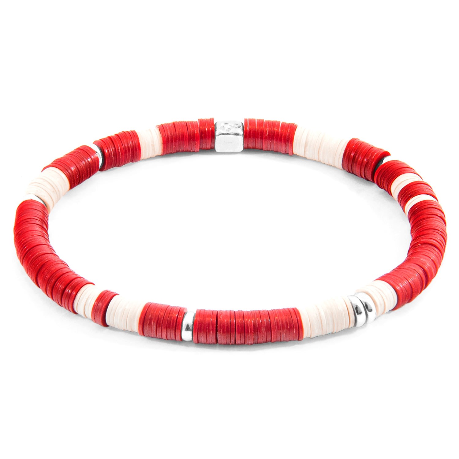 Men’s Silver / Red / White Red Malawi Silver & Vinyl Disc Bracelet Anchor & Crew