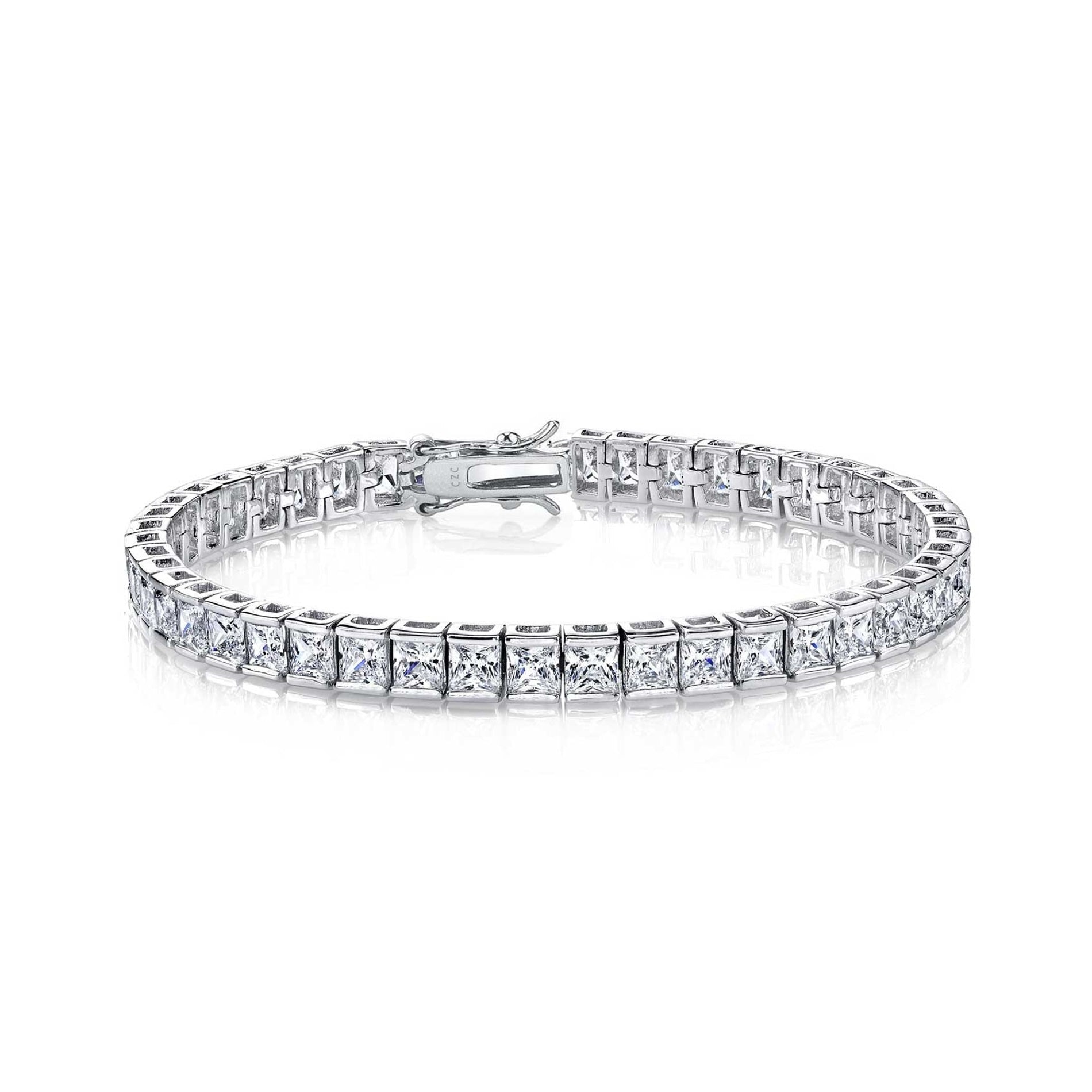 Genevive Jewelry Women's Rachel Glauber White Gold Plated With Cubic Zirconia Princess - Cut Tennis Bracelet In White