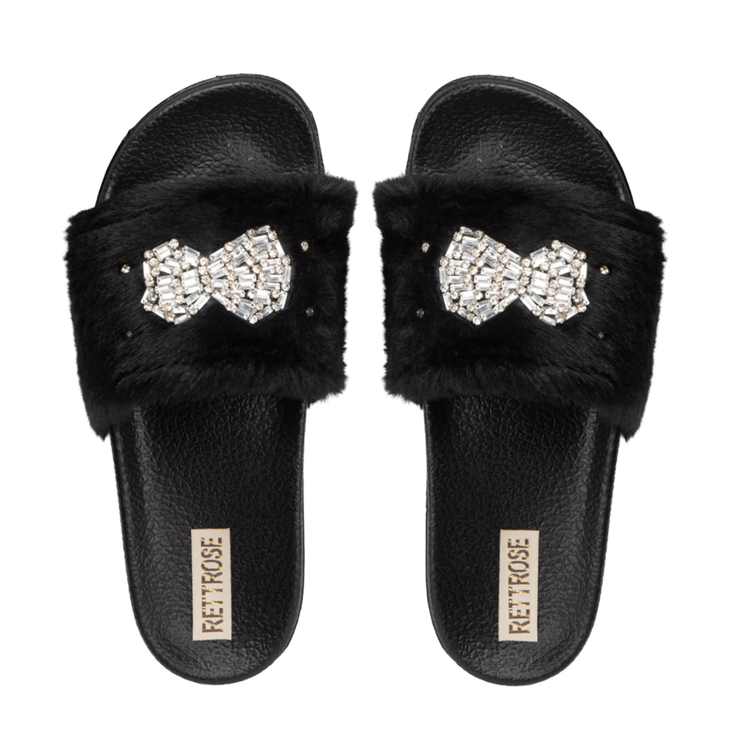 Rettrose Women's Black The Ava Noir Luxury Plush Diamanté Embellished Handmade Slider In Black