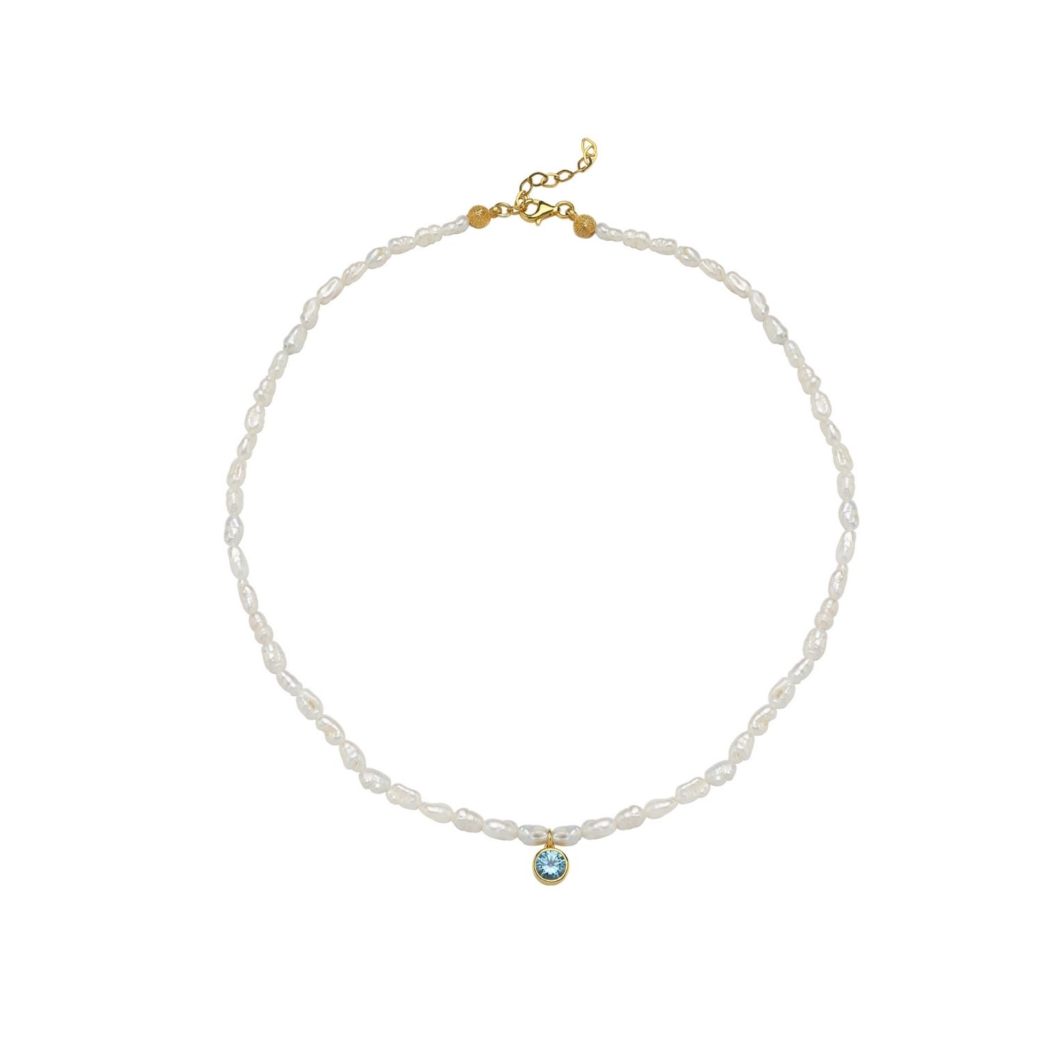 Linya Jewellery Women's Cosmic Small Pearl Zodiac Necklace Sky Blue Birthstone In Blue
