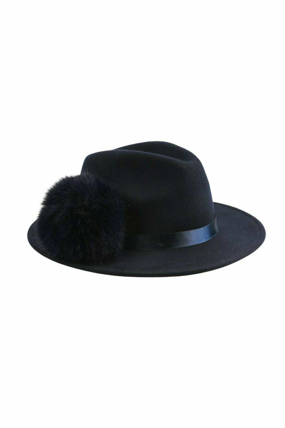 Women’s Blue Goodwood Pom Pom Fedora Navy 58Cm Hortons England