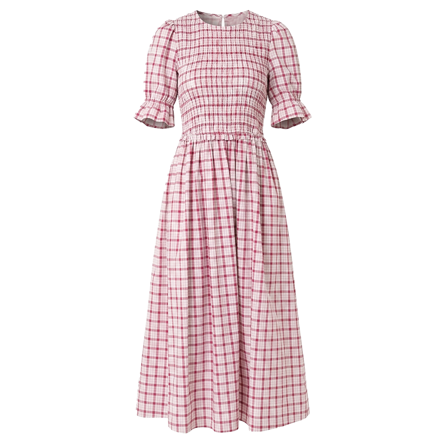 Imogen Cotton Red & White Window Pane Check Midaxi Dress | AMY