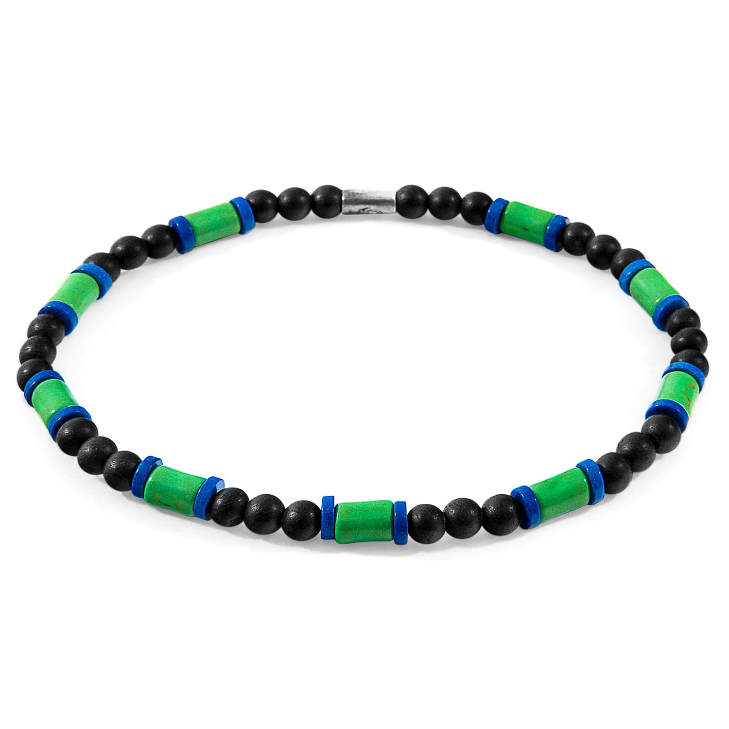 Men’s Green Turquoise, Blue Agate & Black Ebony Wood Samuel Silver & Stone Skinny Bracelet Anchor & Crew