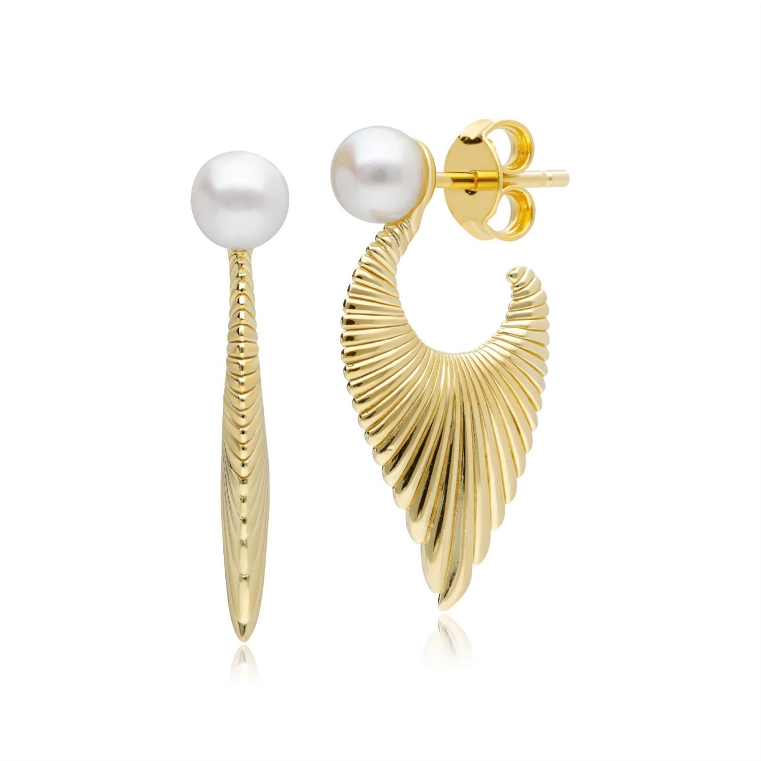 Women’s Gold Caruso Cultured Freshwater Pearl Fan Drop Earrings Gemondo