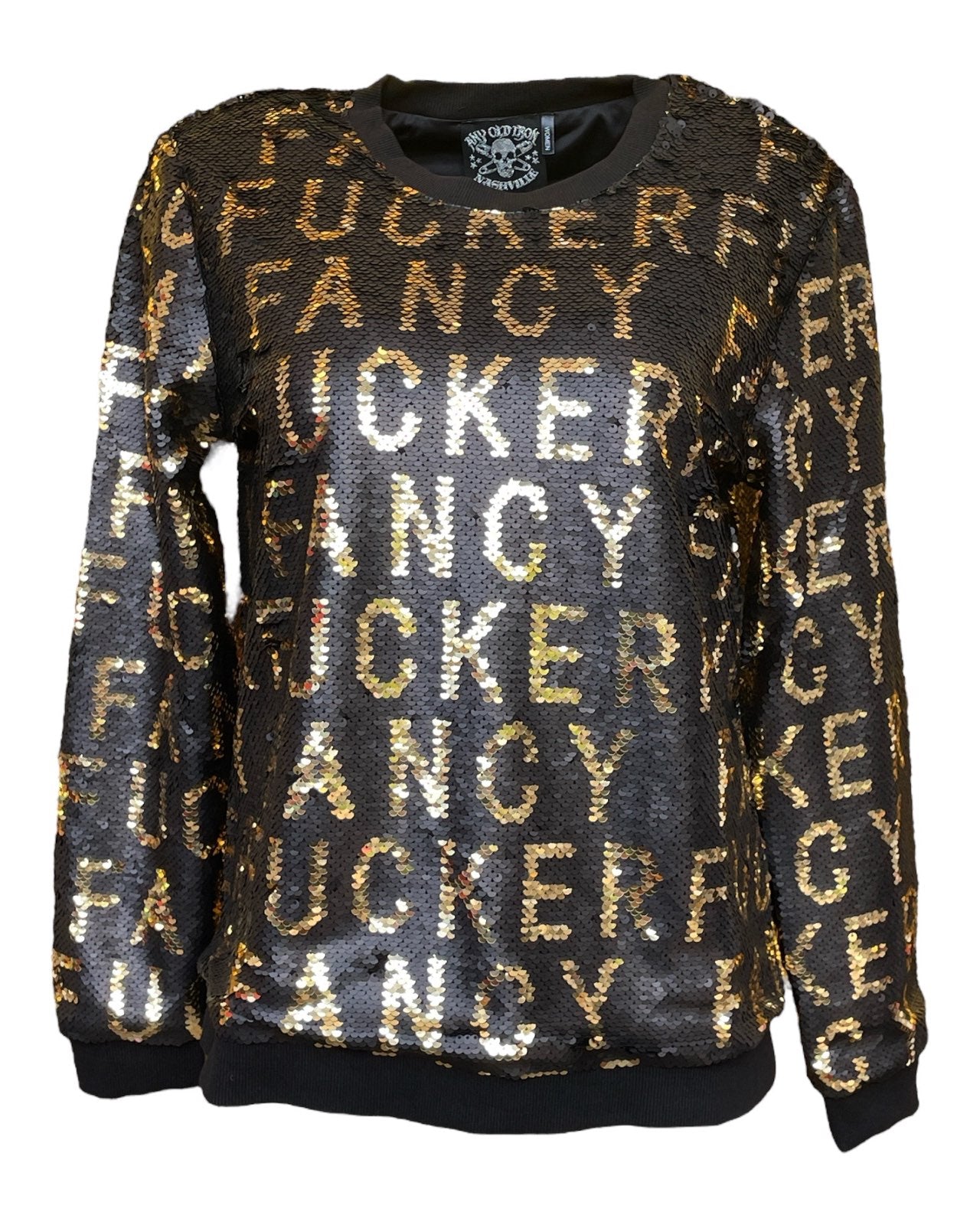 Women’s Black Any Old Iron Sequin Fancy Fucker Sweatshirt Xs