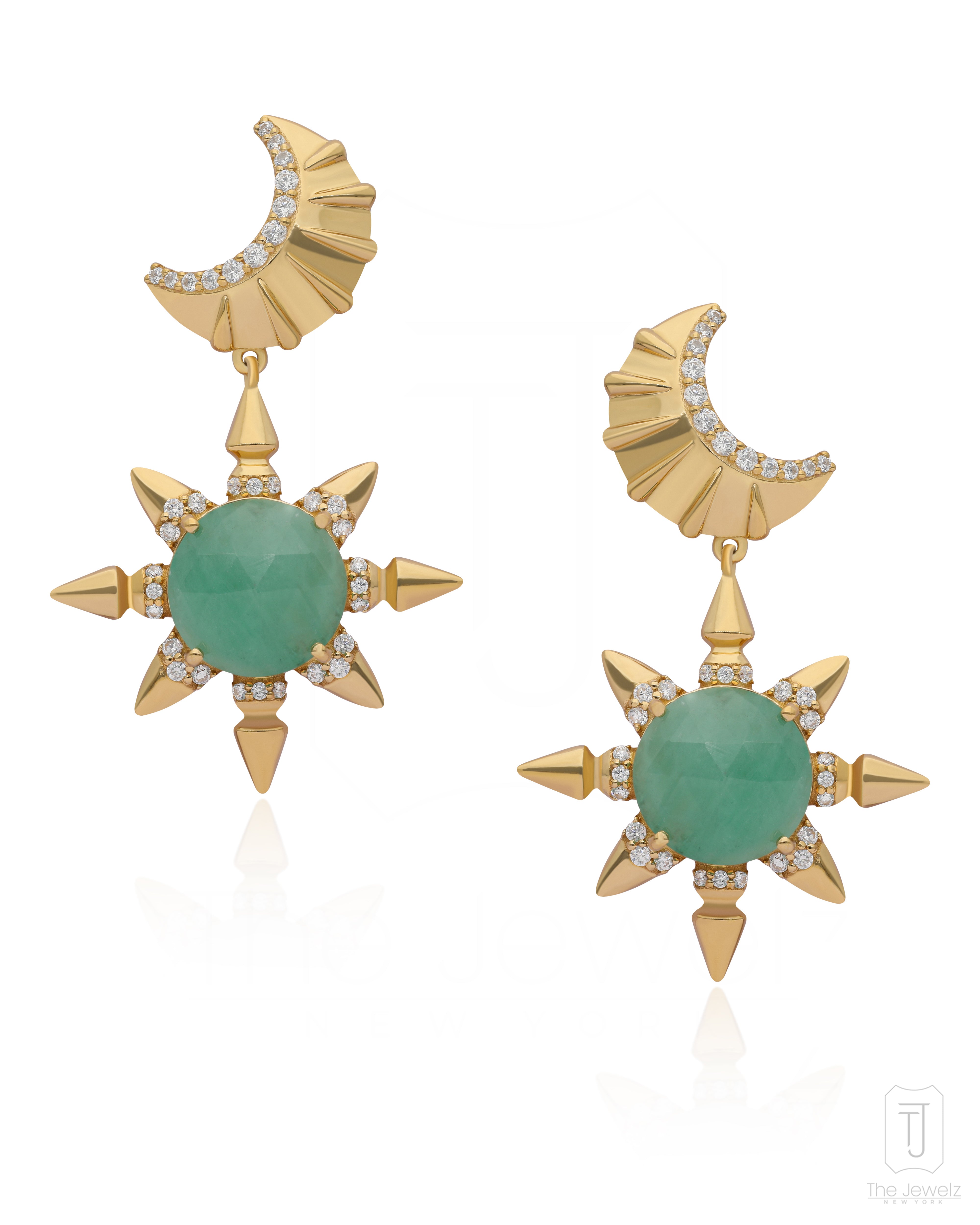 The Jewelz Women's Green / Silver The Prophecy A Celestial Of Moon & Sun Silver Earrings