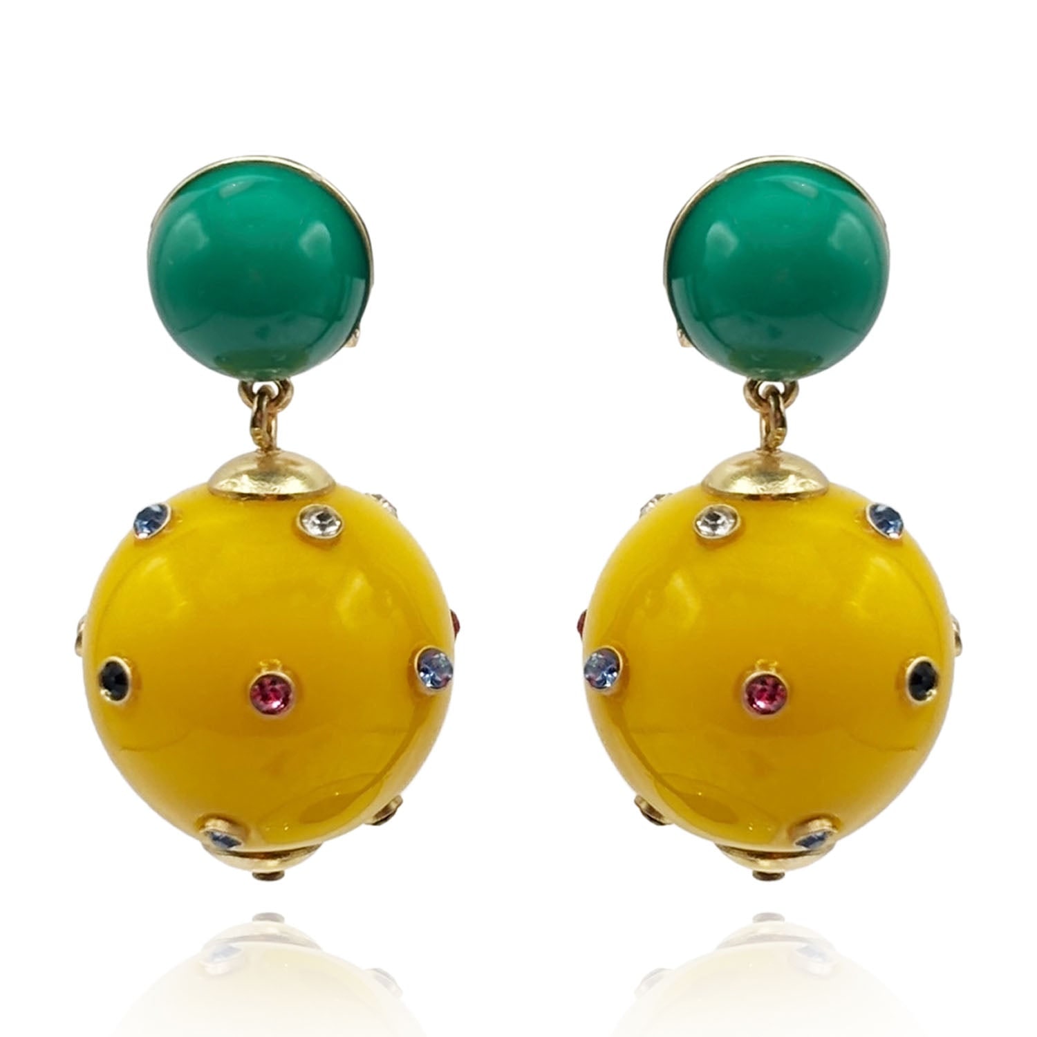 Michael Nash Jewelry Women's Green / Yellow Valentina Jade And Amber Resin Studded Pierced Earrings In Multi