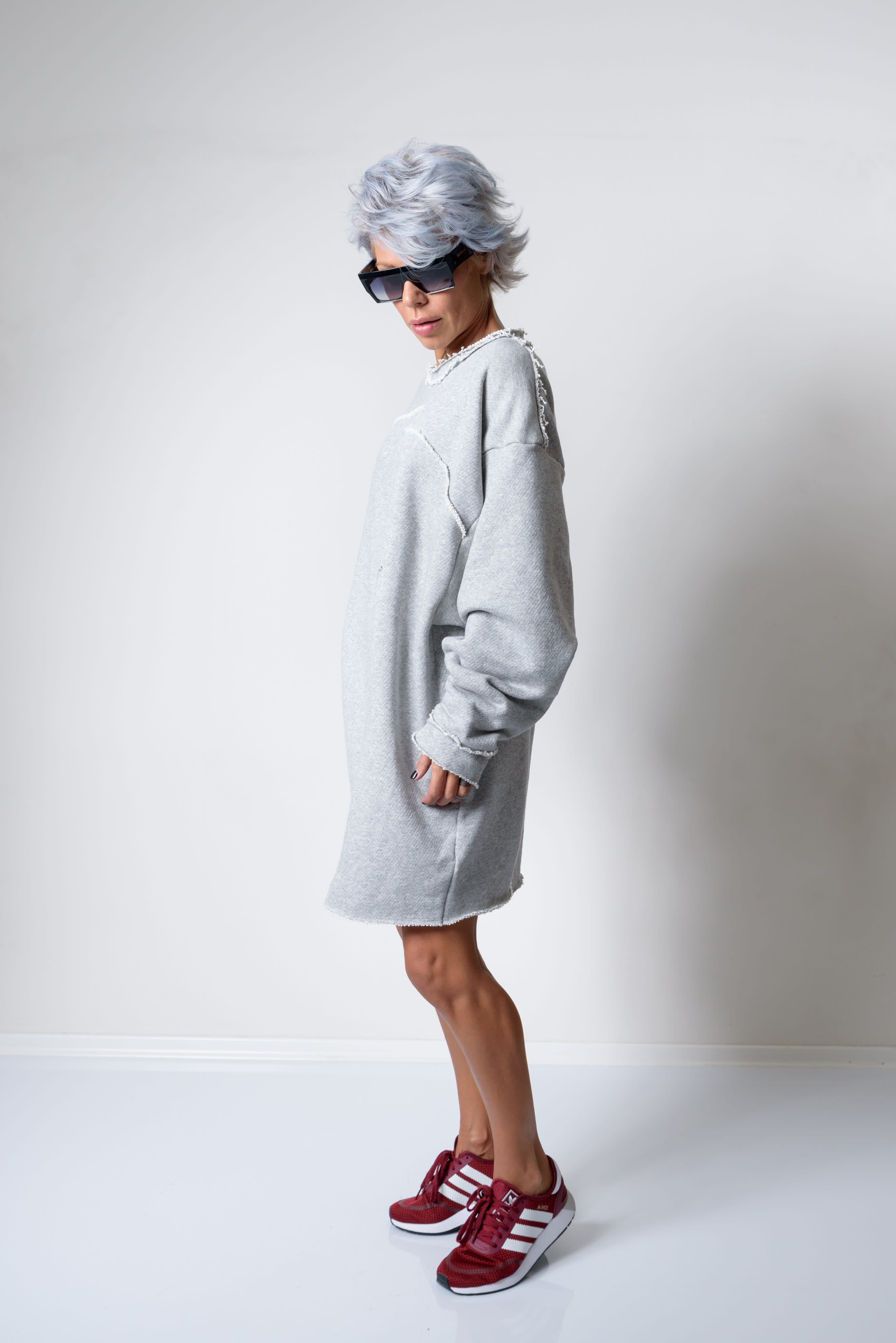 Grey Oversized Asymmetric Long Loose Sweater Clothes By Locker