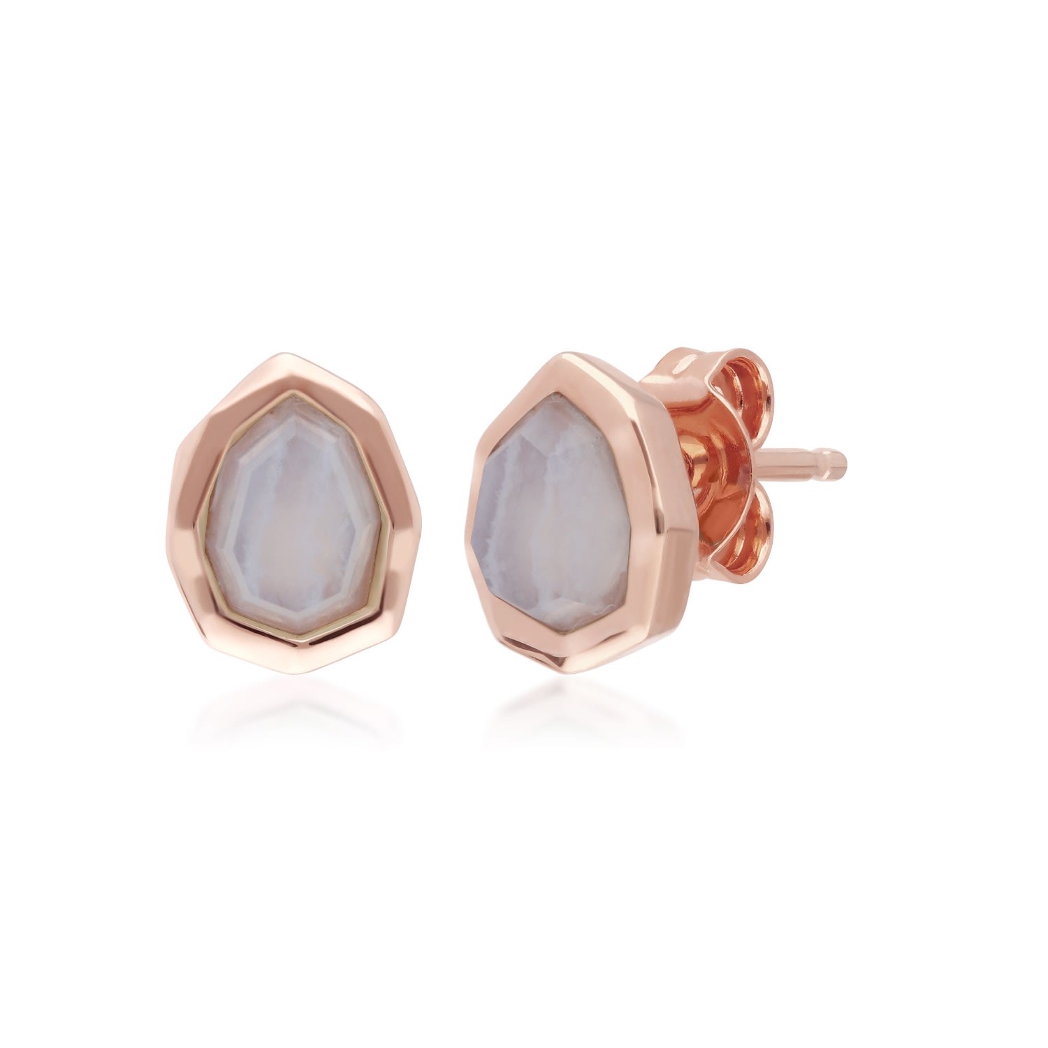 Women’s Irregular Blue Lace Agate Stud Earrings In Rose Gold Plated Silver Gemondo