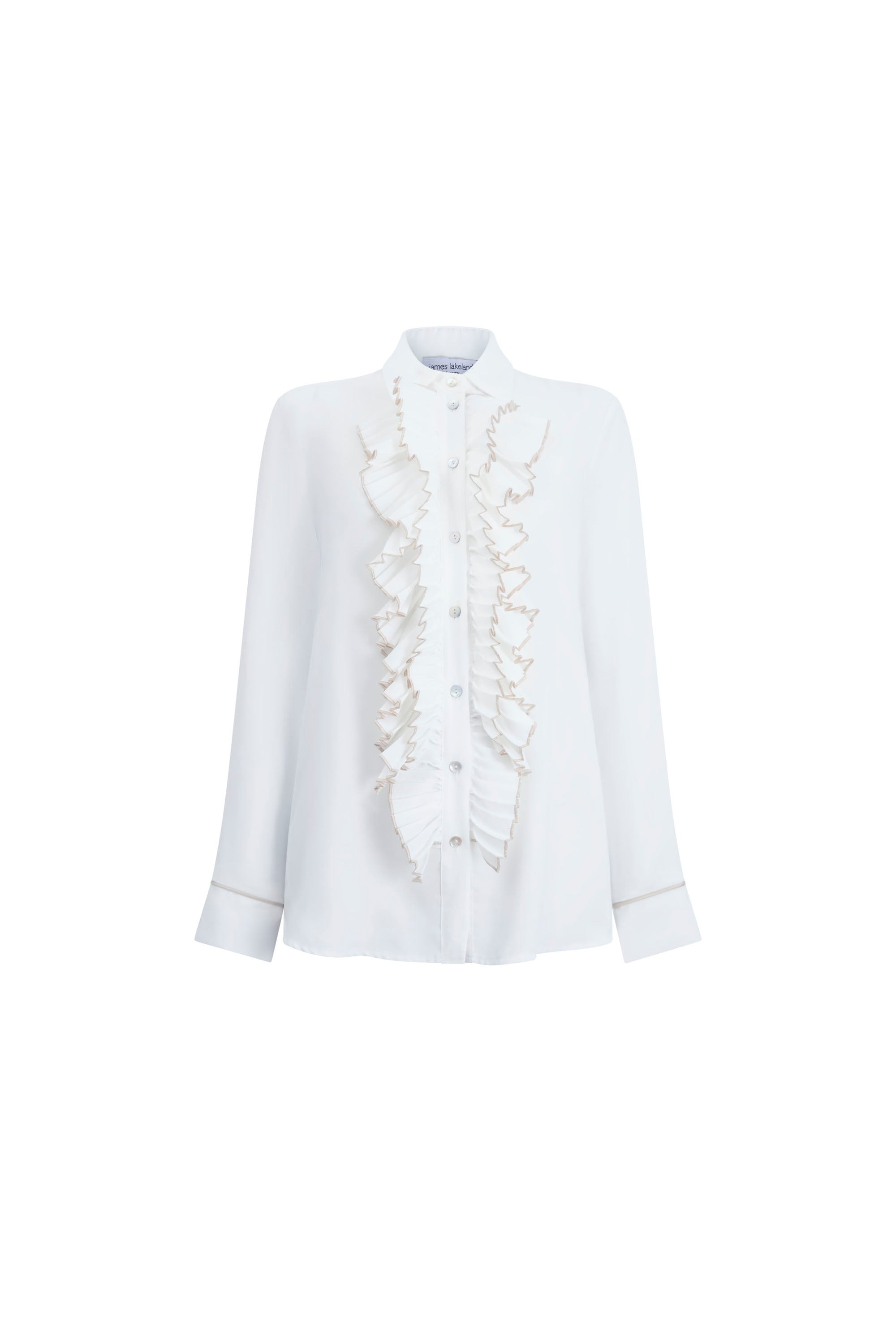 James Lakeland Women's Front Ruffle Button Up Shirt White